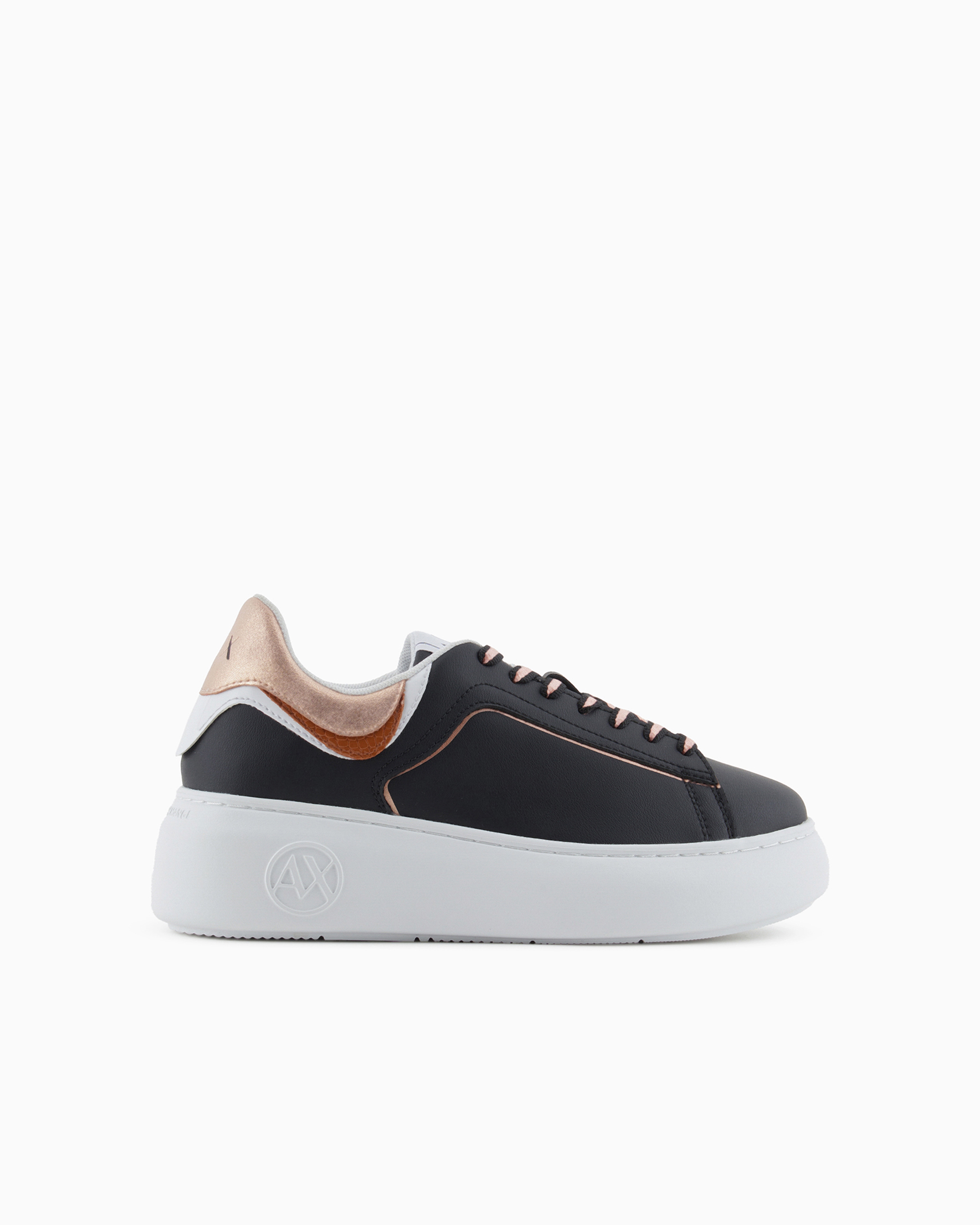 Armani Exchange Chunky Leather Sneakers In Noir