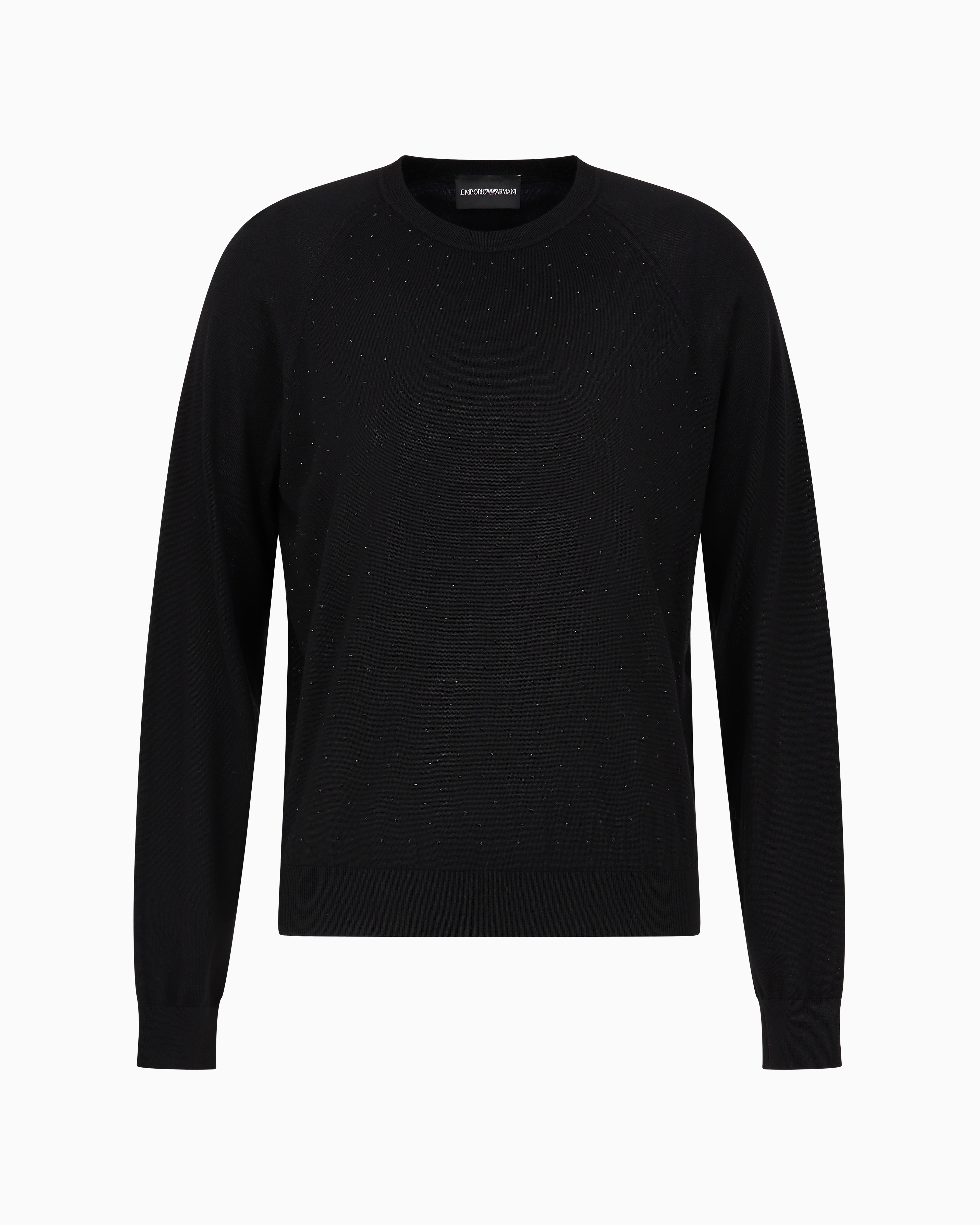Emporio Armani Official Store Pullover Aus Wolle In Glattstrick Mit Mikro-strass In Black