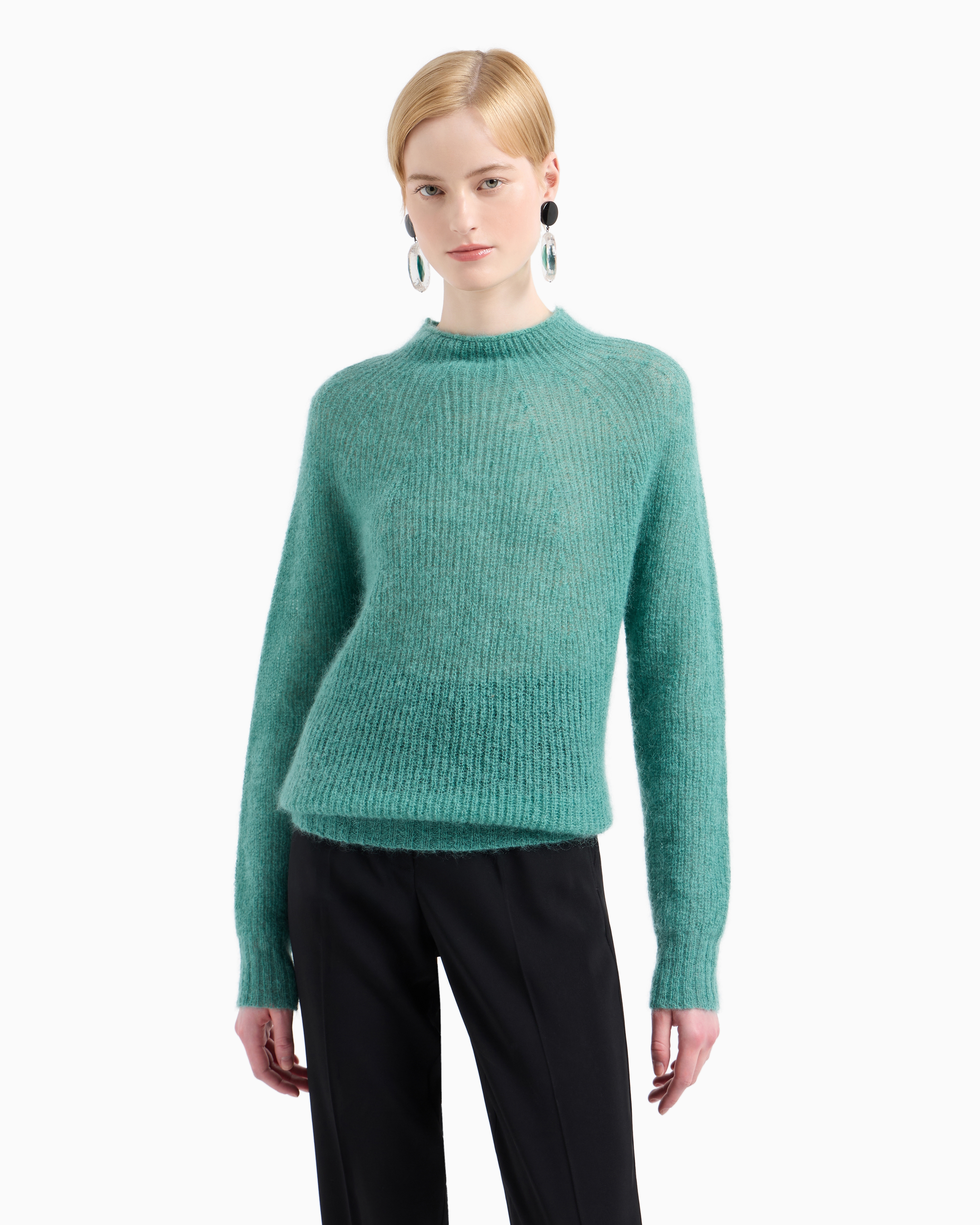 Emporio Armani Fisherman's-rib Mohair-wool Blend Jumper In Green