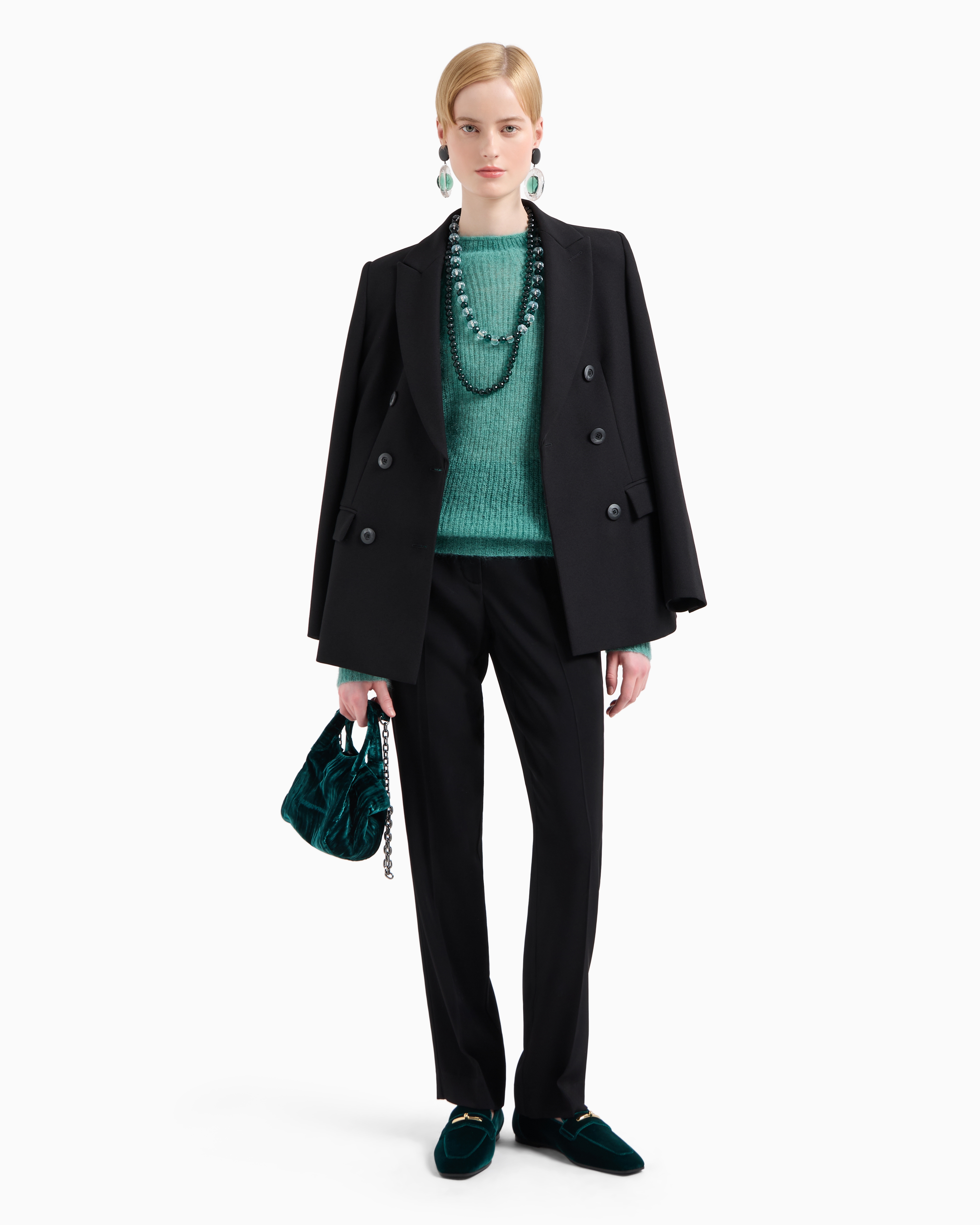 Emporio Armani Fisherman's-rib Mohair-wool Blend Jumper In Green