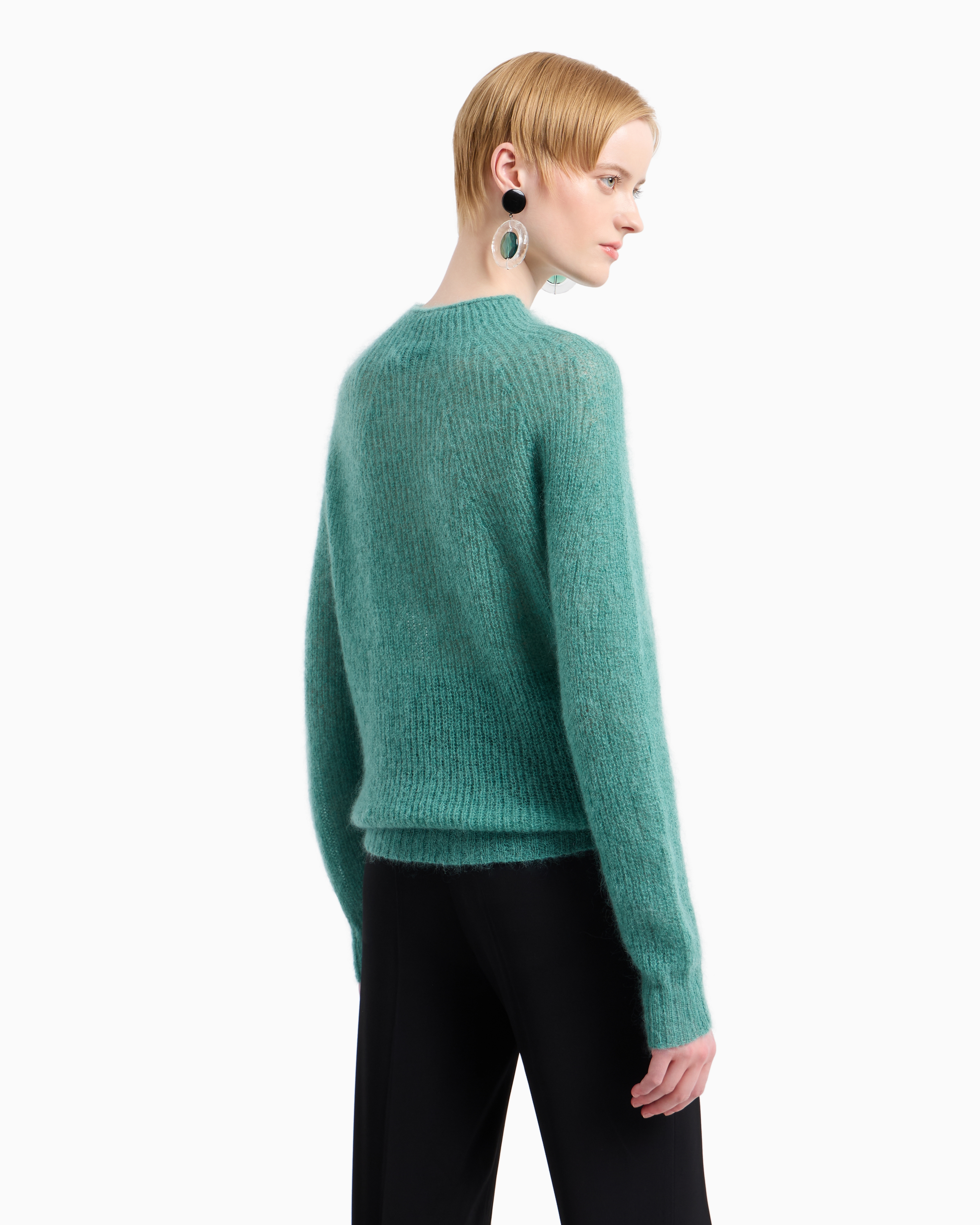 Emporio Armani Fisherman's-rib Mohair-wool Blend Jumper In Green