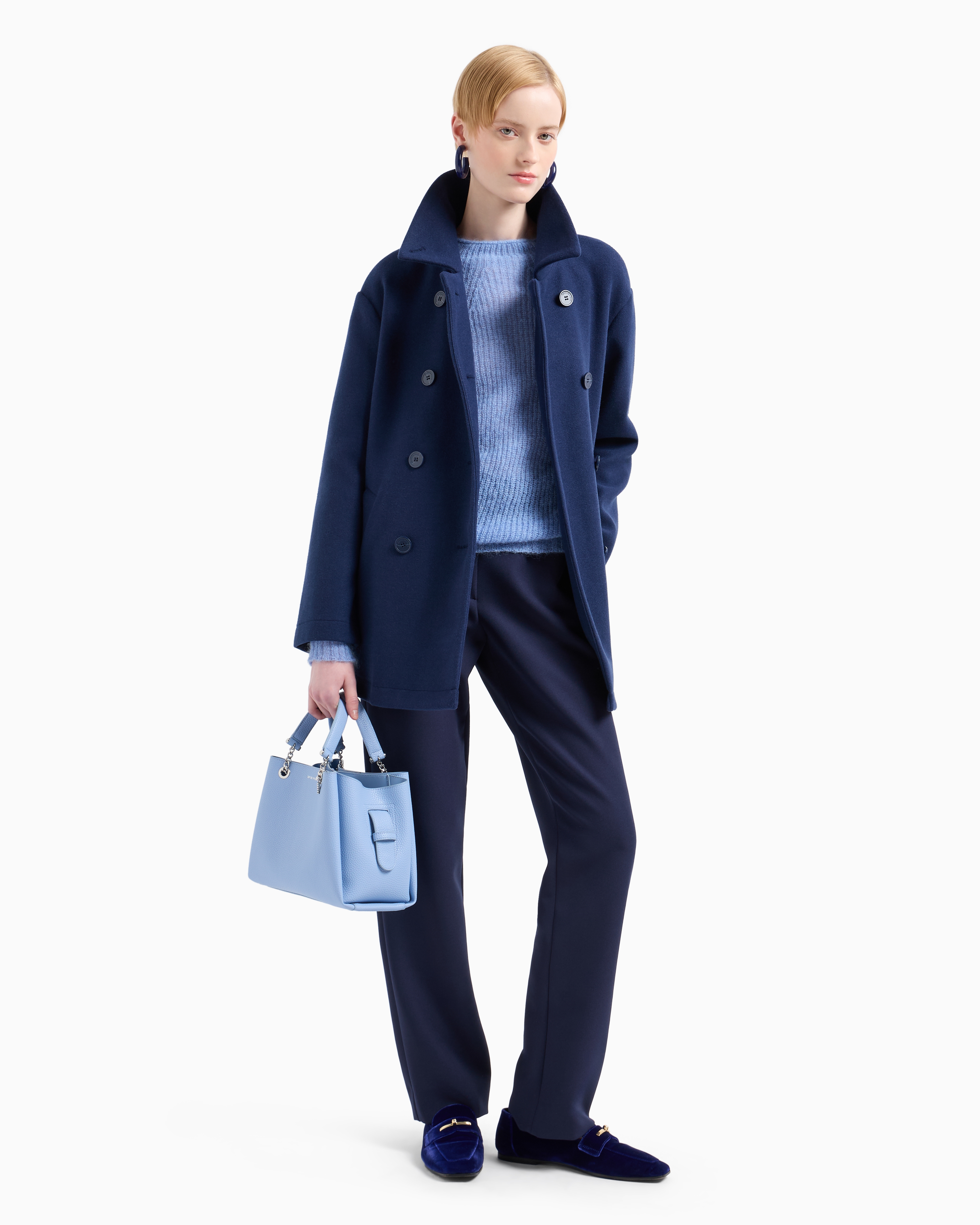 Emporio Armani Fisherman's-rib Mohair-wool Blend Jumper In Light Blue