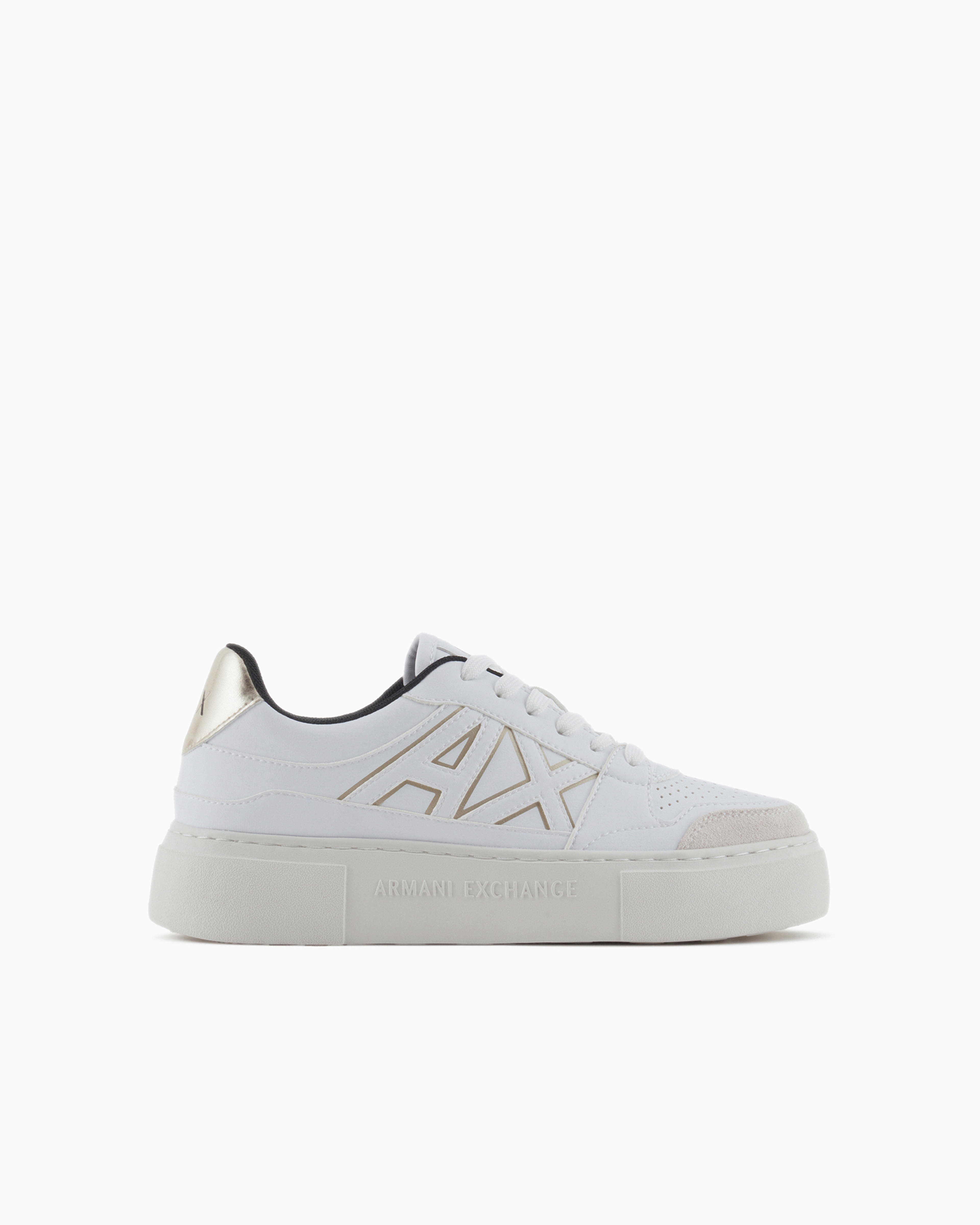 Armani Exchange Official Store Sneakers With High Sole And Contrasting Logo In Gold