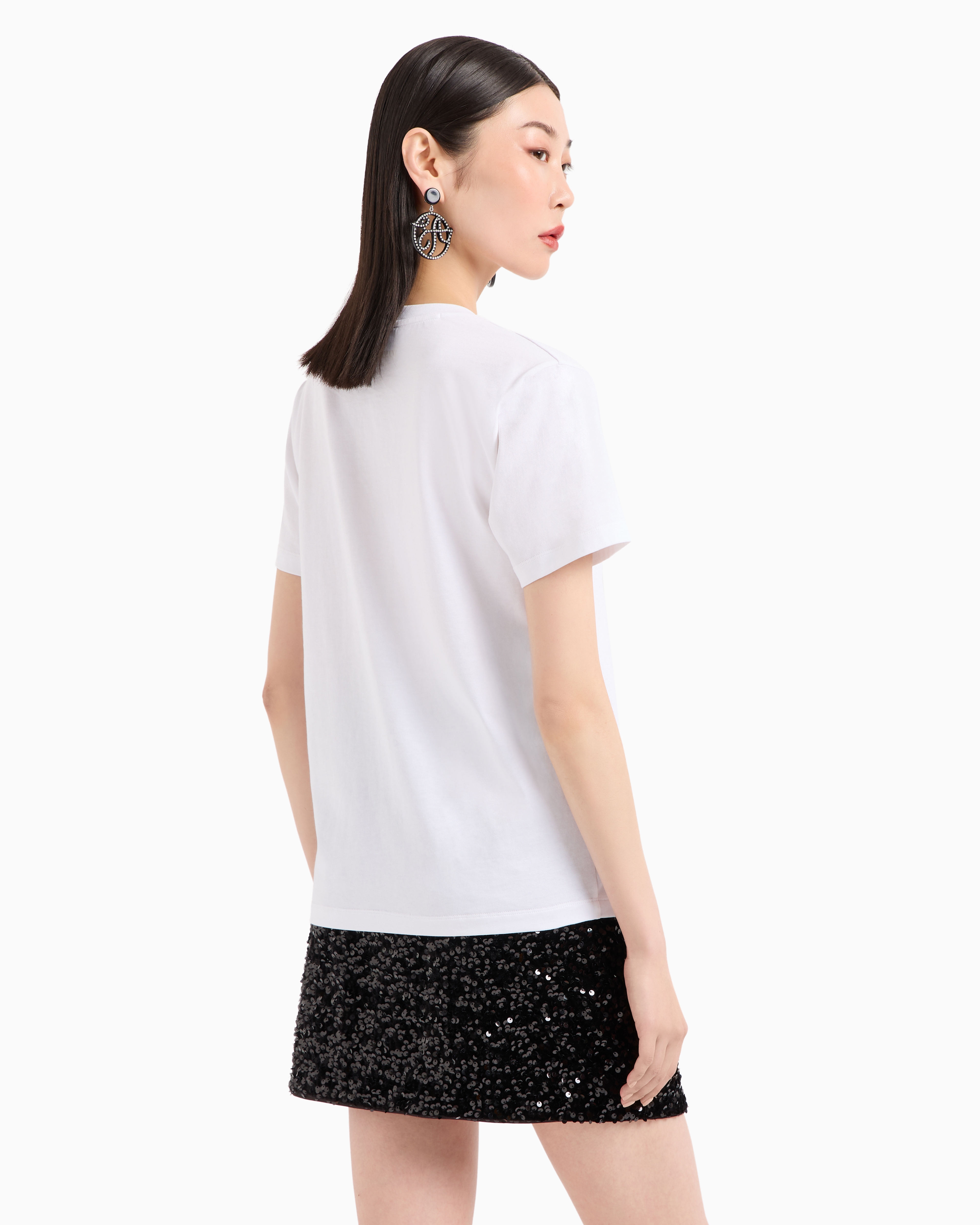 Shop Emporio Armani Chenille Skirt With Drawstring And All-over Sequins In Black