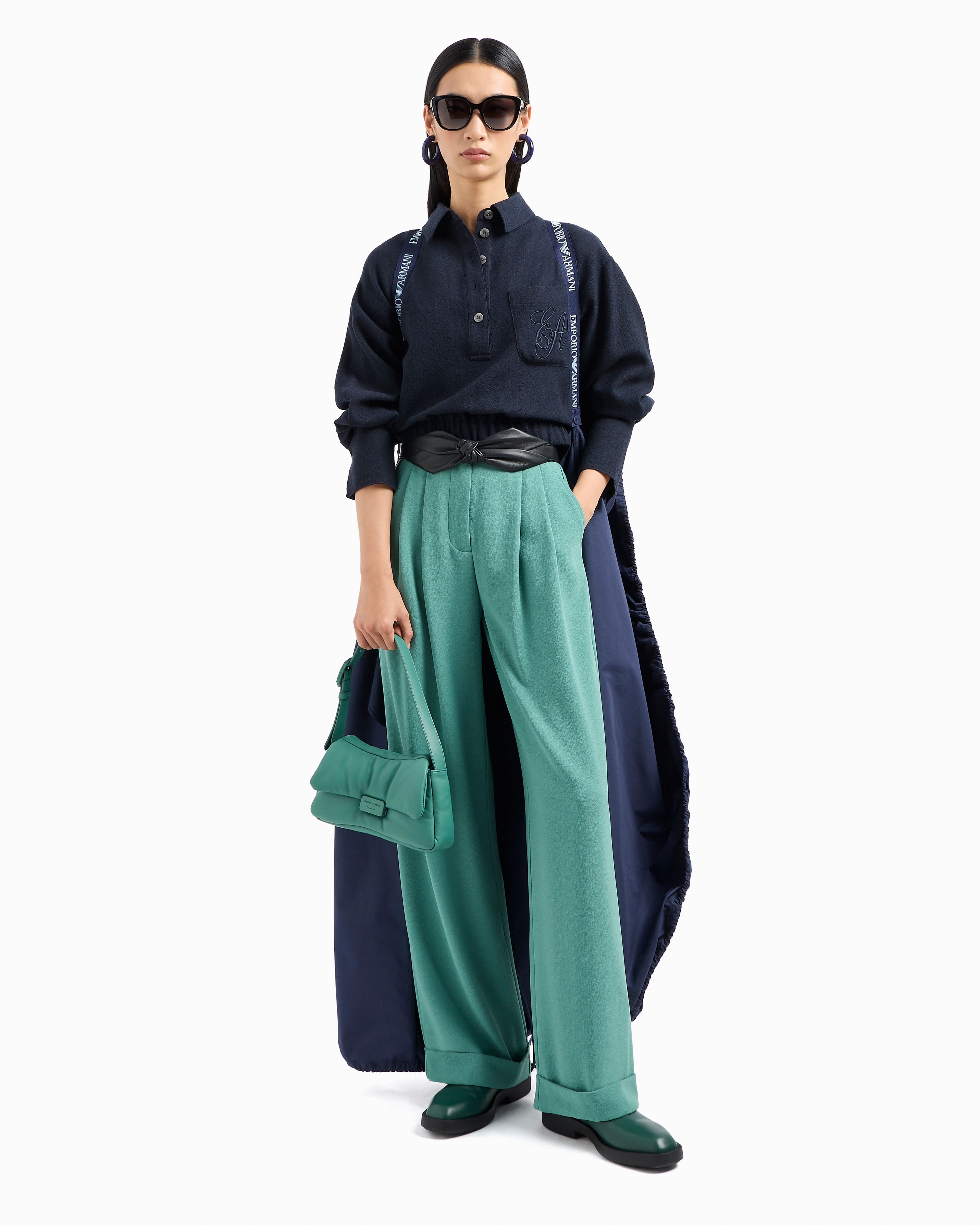 Shop Emporio Armani Sablé Stretch Fabric Trousers With Pleats In Vert