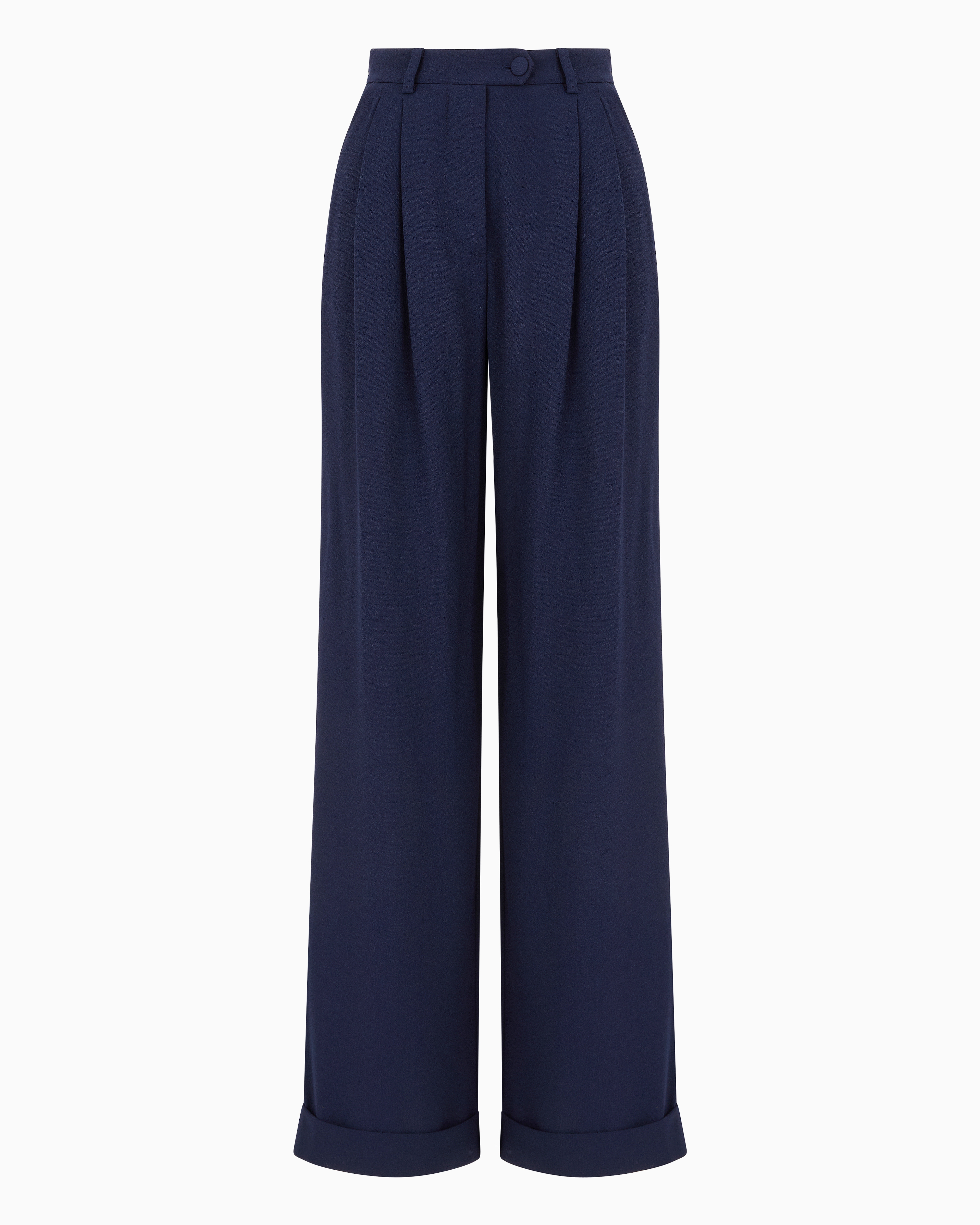 Emporio Armani Sablé Stretch Fabric Trousers With Pleats In Blue