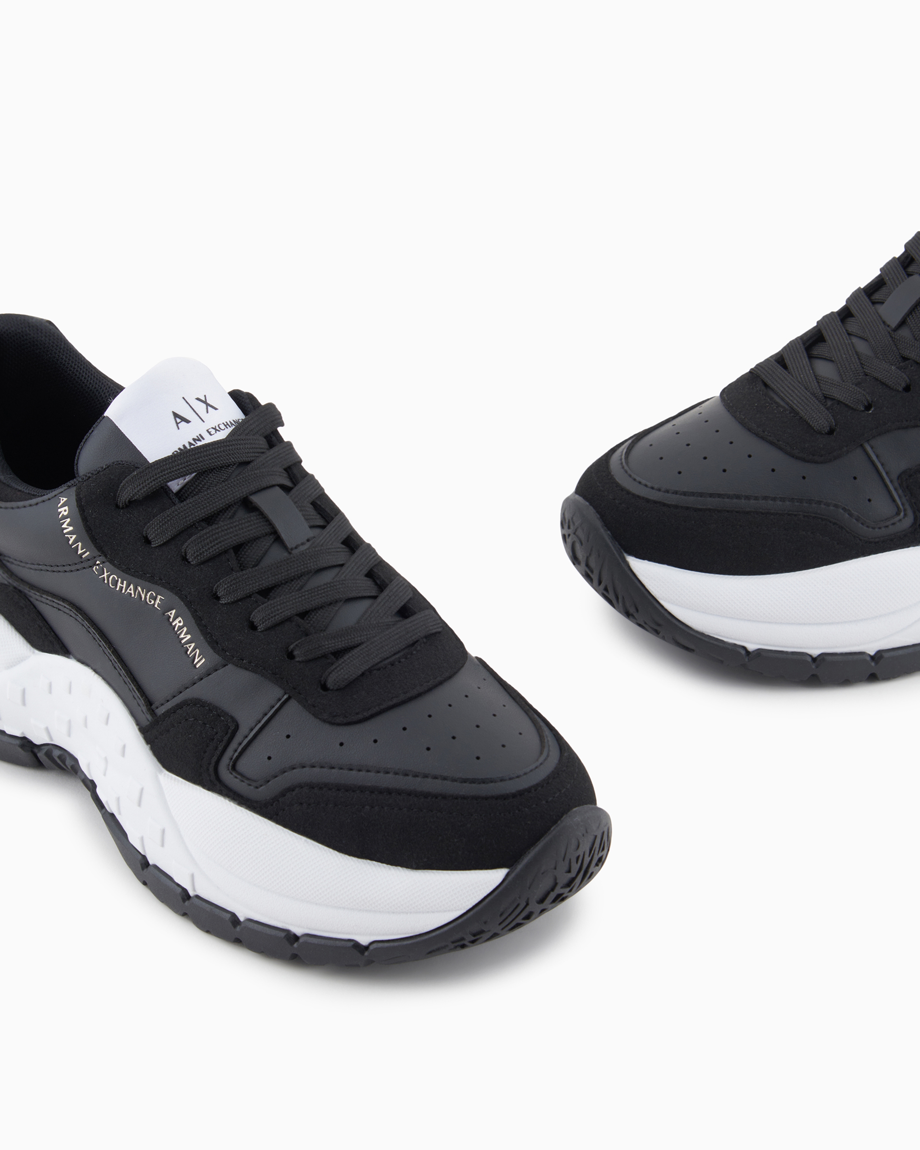 Shop Armani Exchange Chunky Sneakers With Contrasting Sole In Black