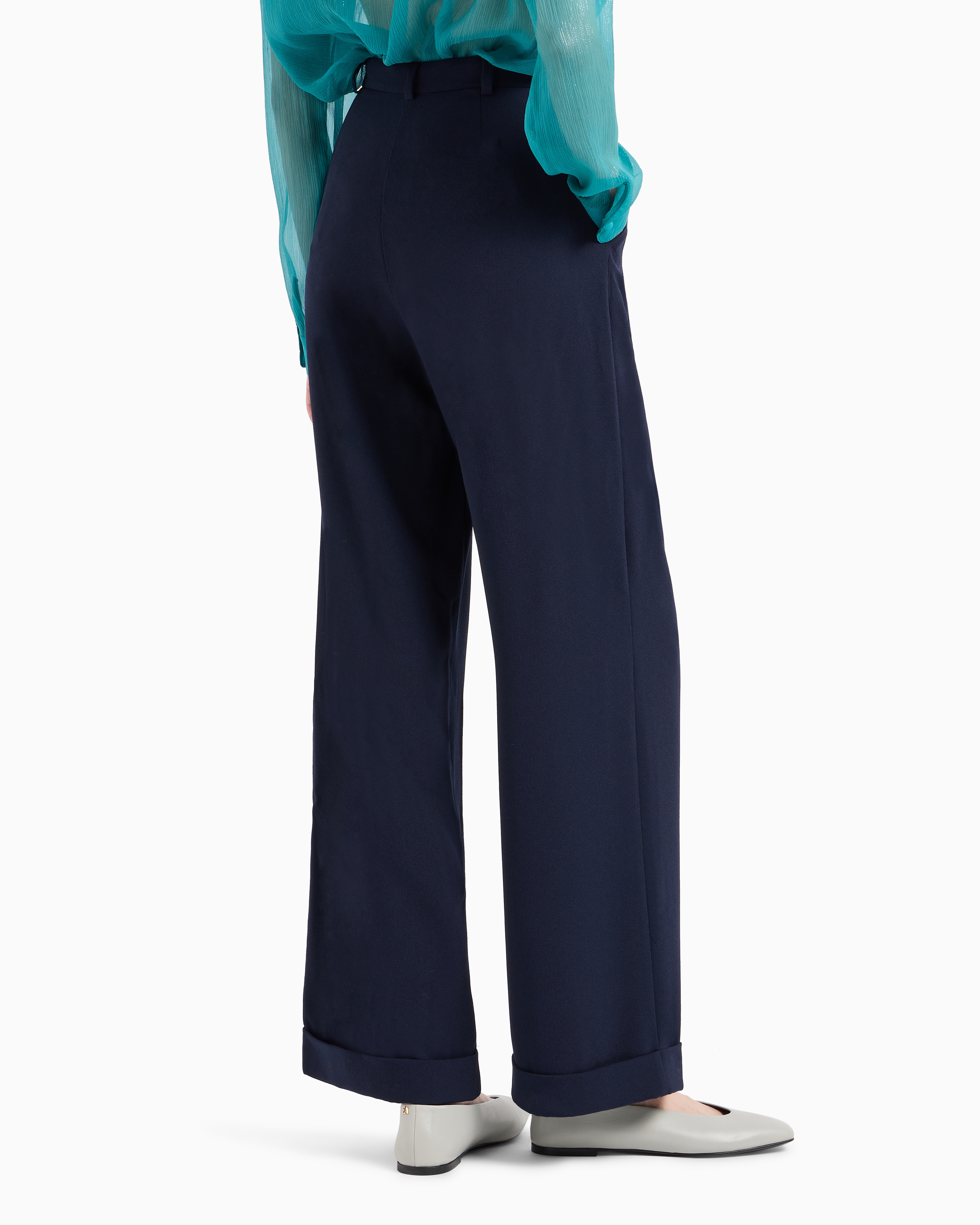 Shop Emporio Armani Sablé Stretch Fabric Trousers With Pleats In Blue