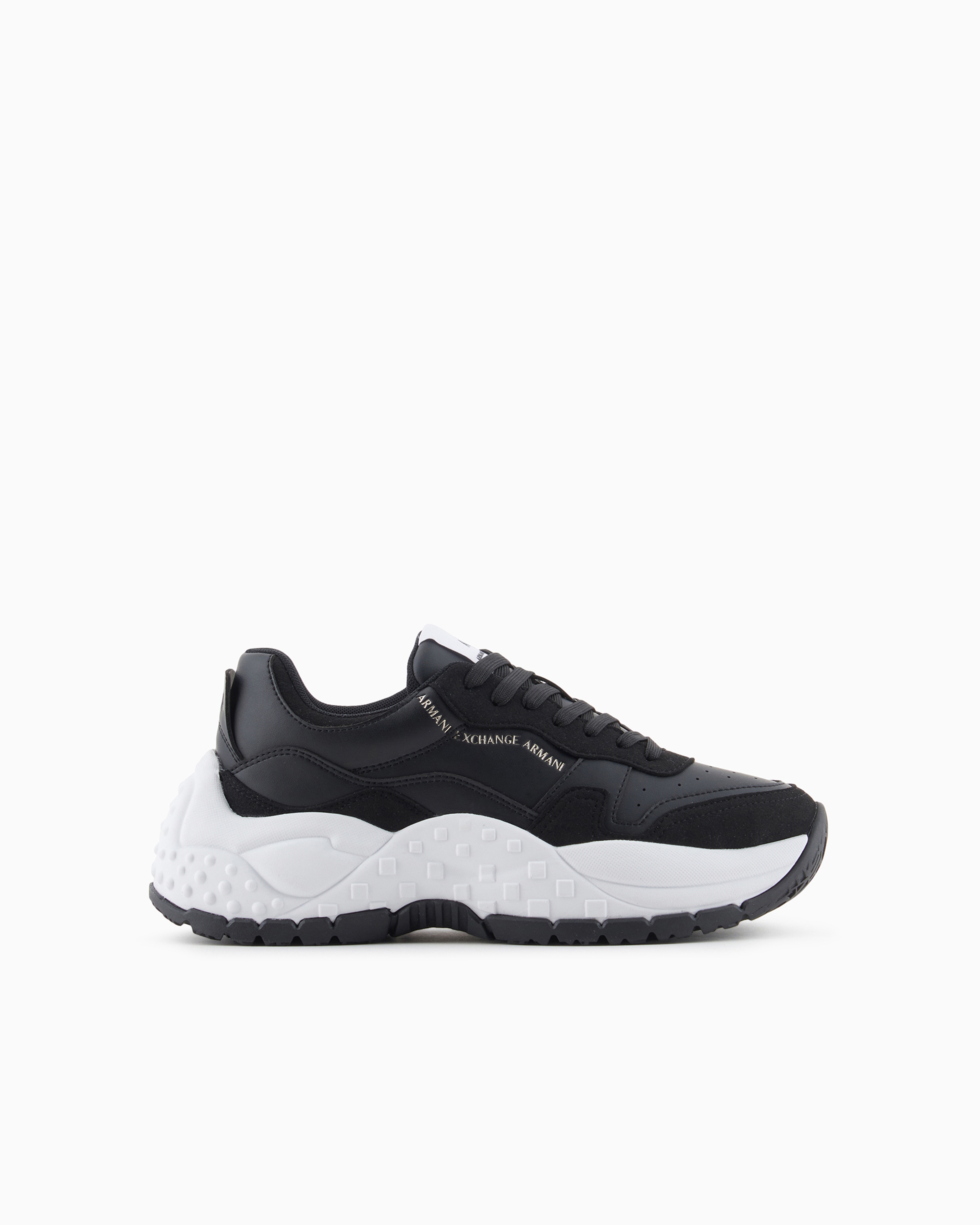 Shop Armani Exchange Chunky Sneakers With Contrasting Sole In Black