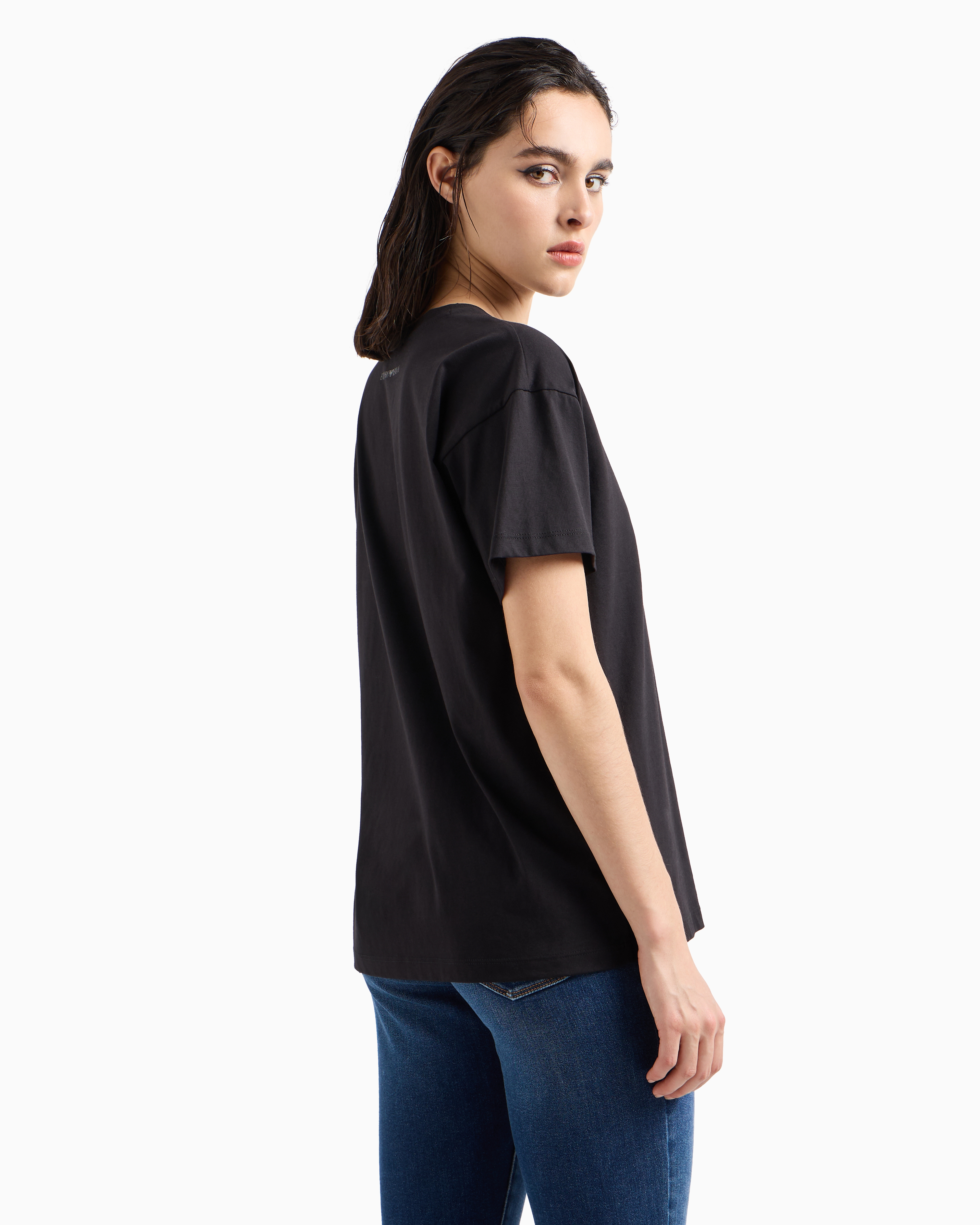 Shop Emporio Armani Asv Organic-jersey T-shirt With Sequins And Logo Print In Black