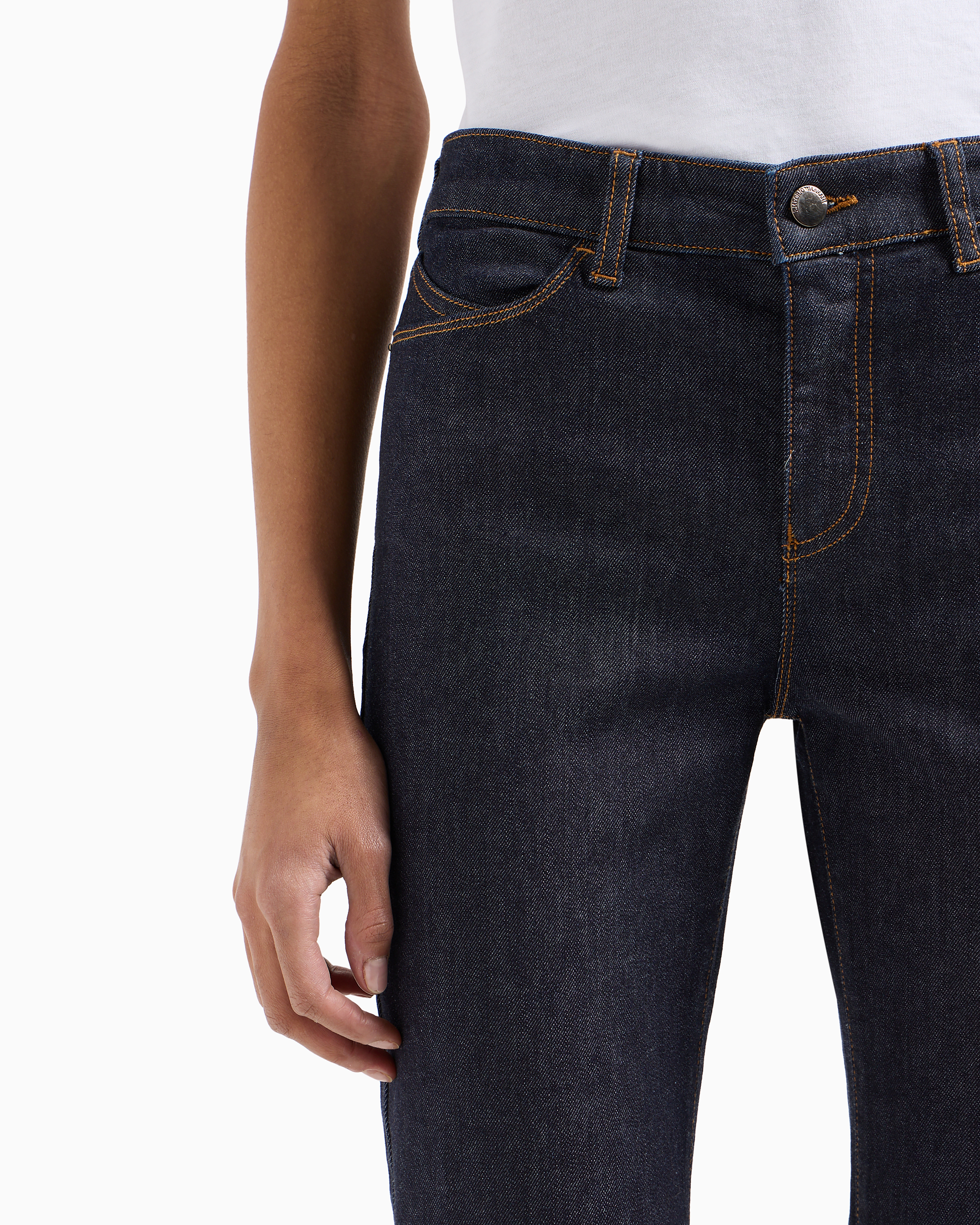 Shop Emporio Armani J18 High-rise Skinny-leg Jeans In Comfort Mercerised Denim In Dark Blue