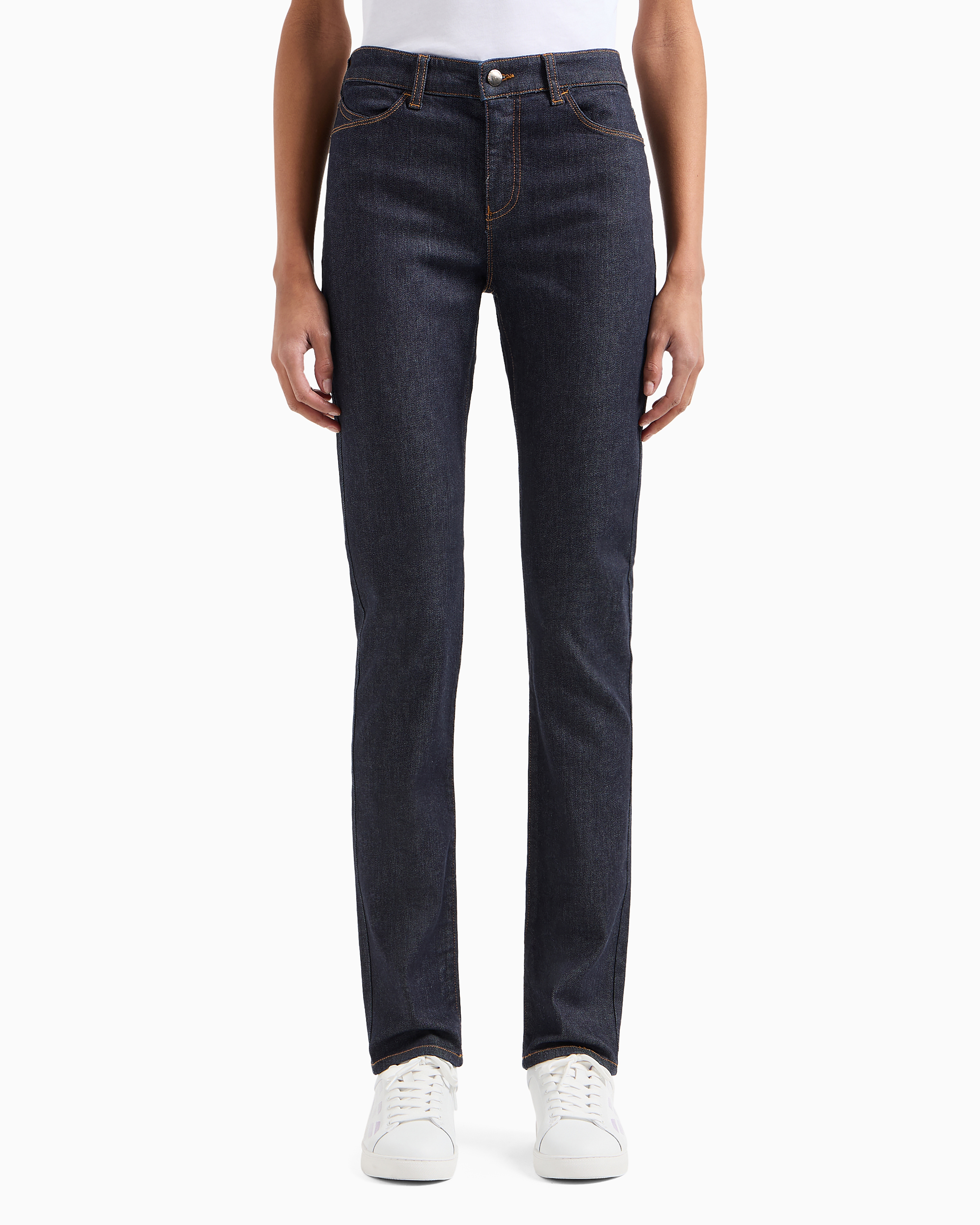 Shop Emporio Armani J18 High-rise Skinny-leg Jeans In Comfort Mercerised Denim In Dark Blue