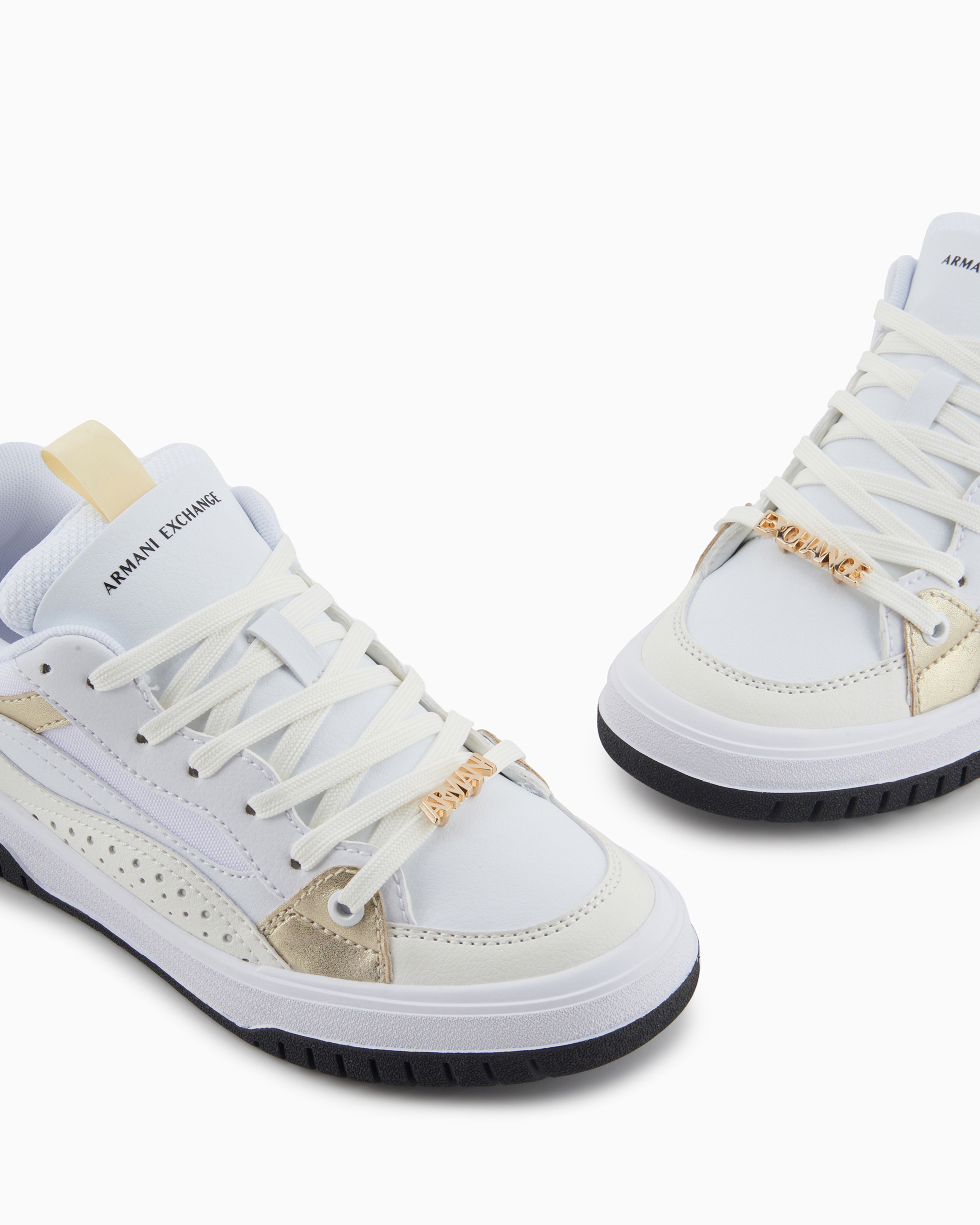 Shop Armani Exchange Sneakers With Metal Details And Logo In White