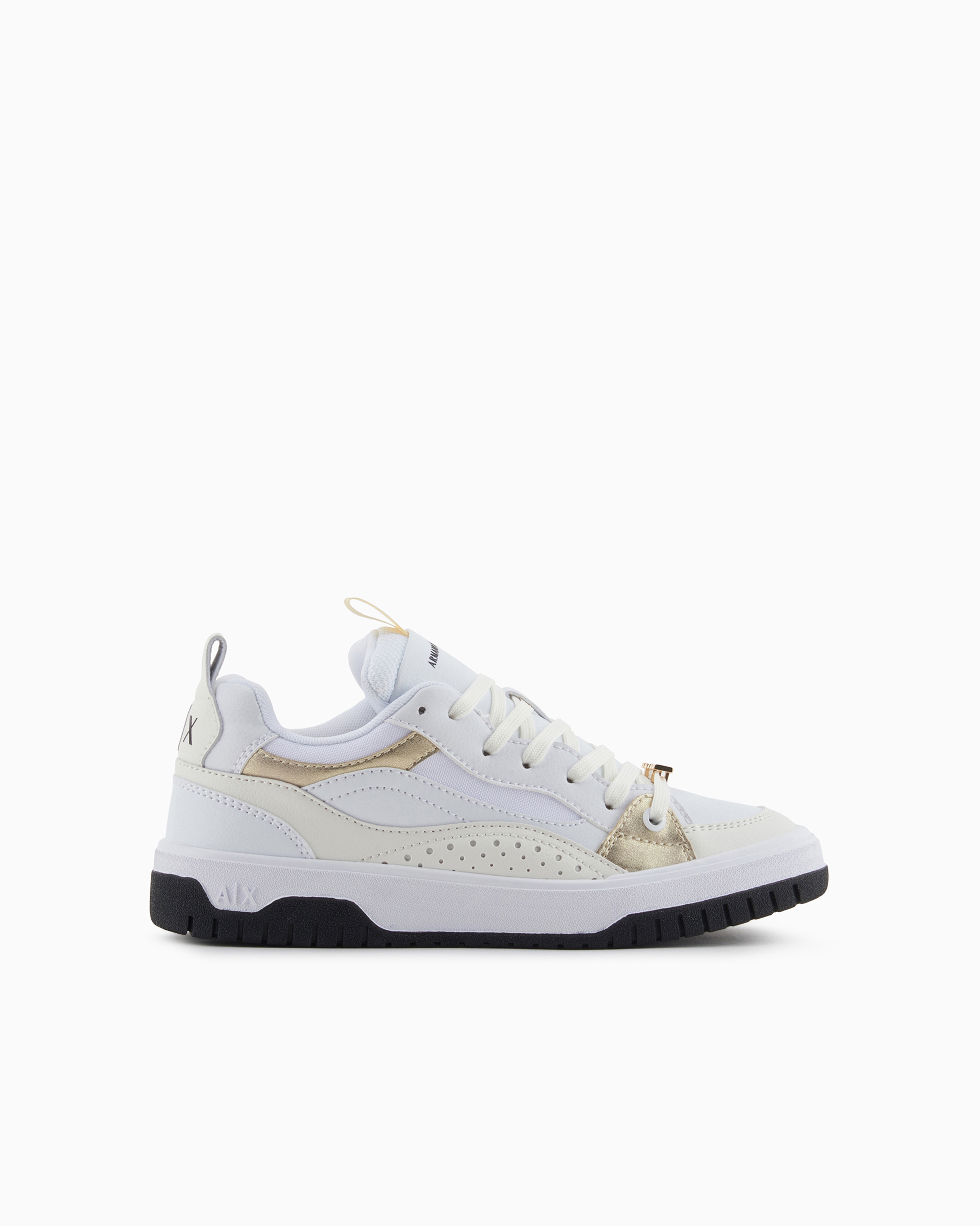 Shop Armani Exchange Sneakers With Metal Details And Logo In White