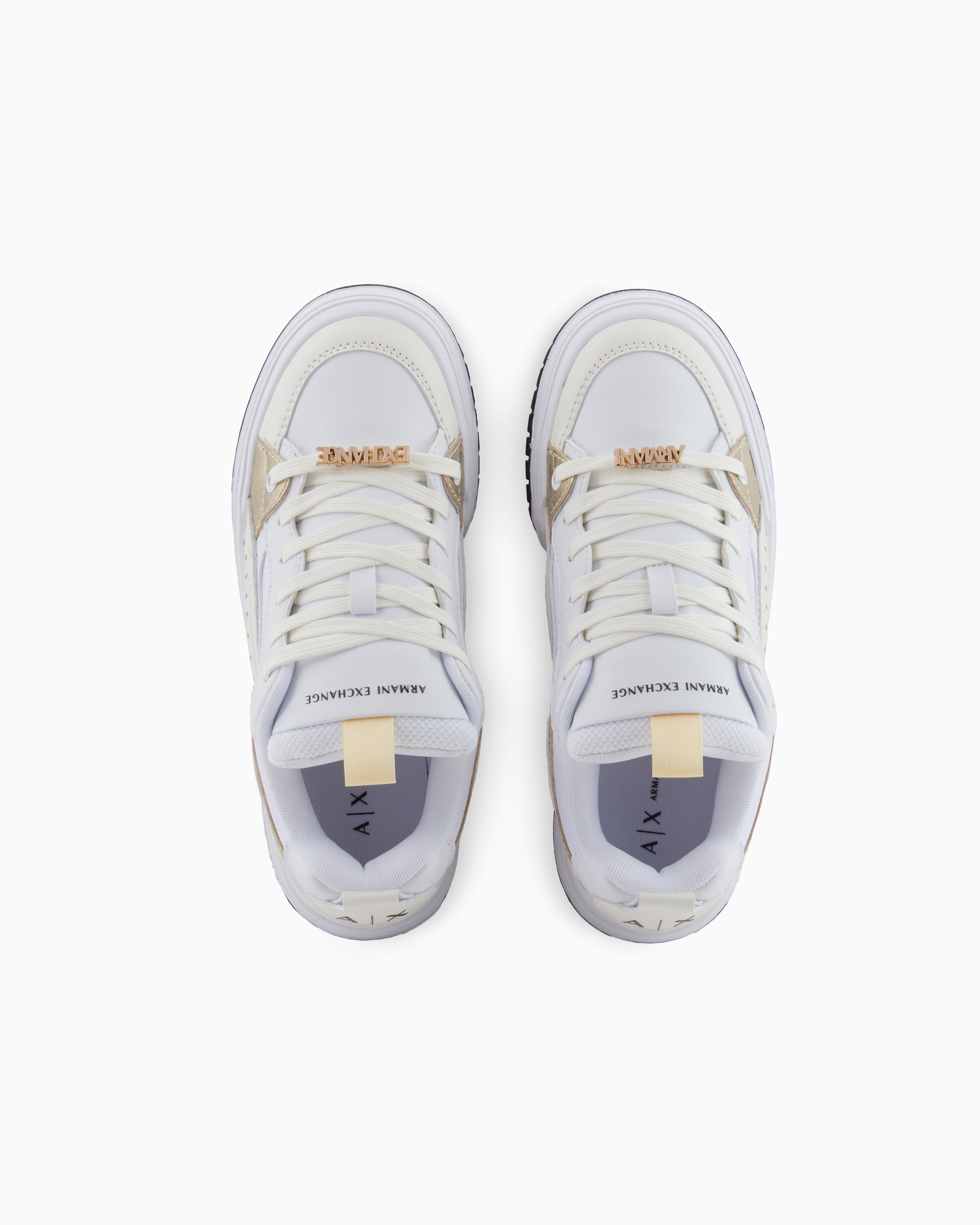 Shop Armani Exchange Sneakers With Metal Details And Logo In White