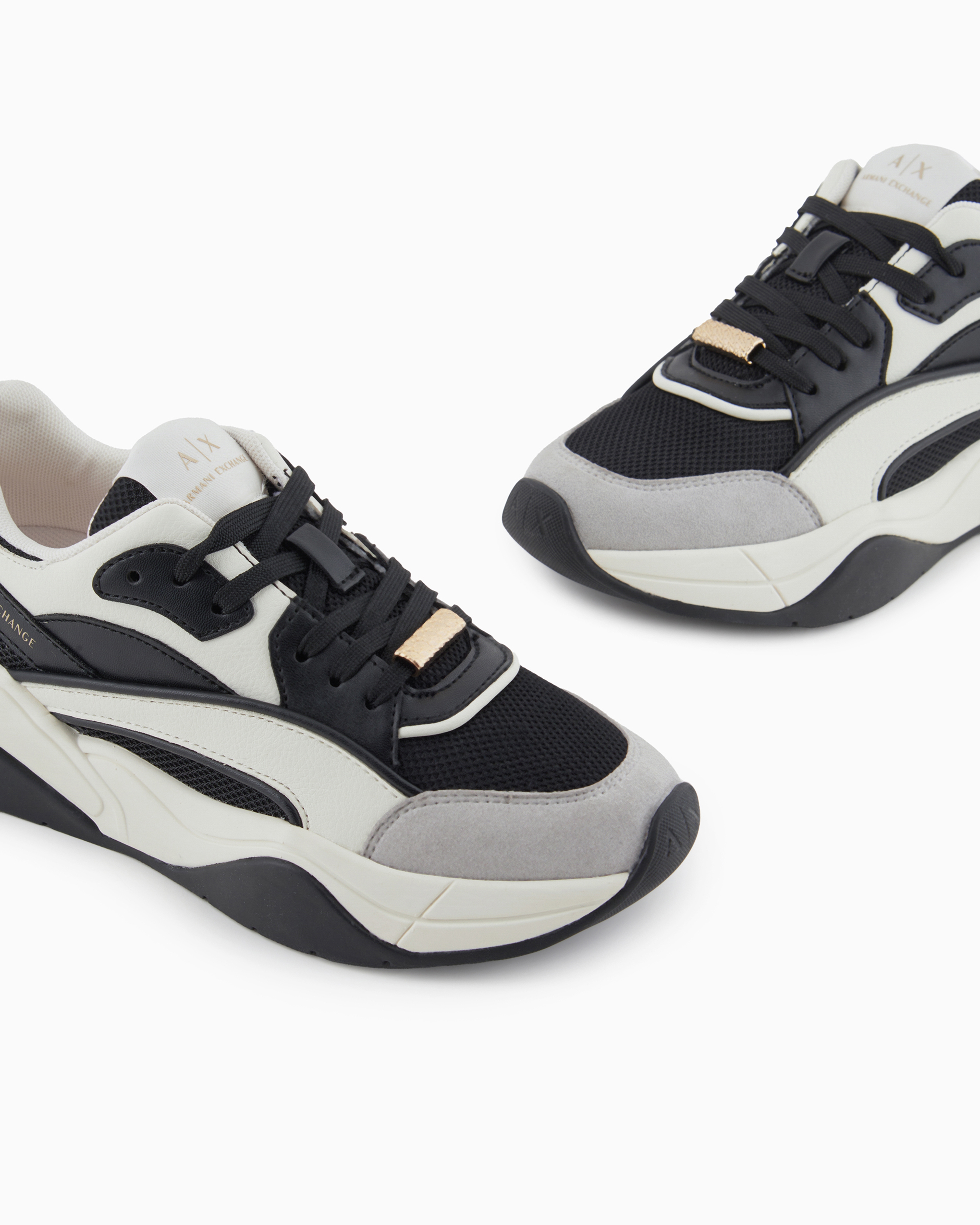 Shop Armani Exchange Chunky Sneakers With Contrasting Inserts In Black