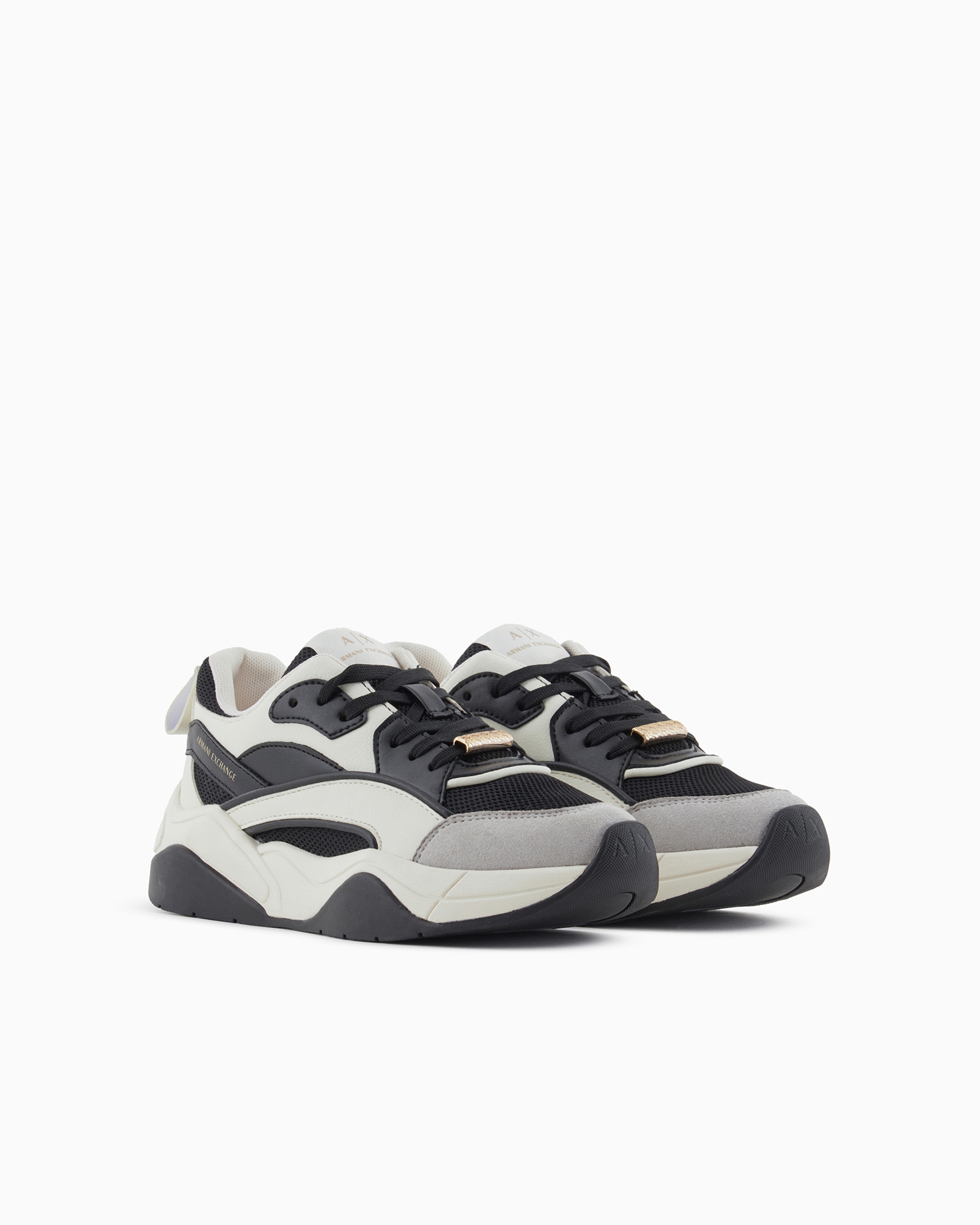 Shop Armani Exchange Chunky Sneakers With Contrasting Inserts In Black