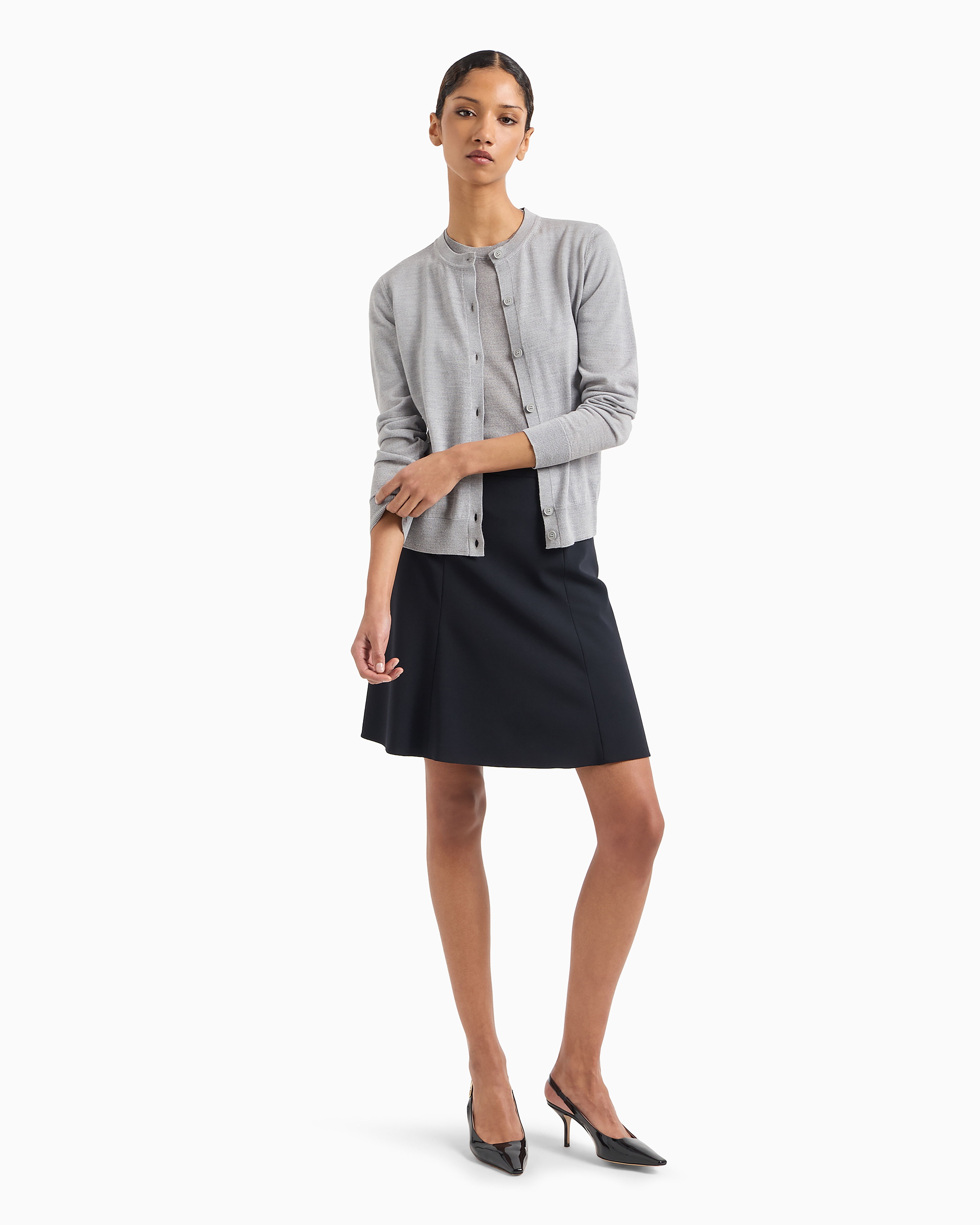 Emporio Armani Cardigan In Plain-knit, Pure Virgin Wool In Grey