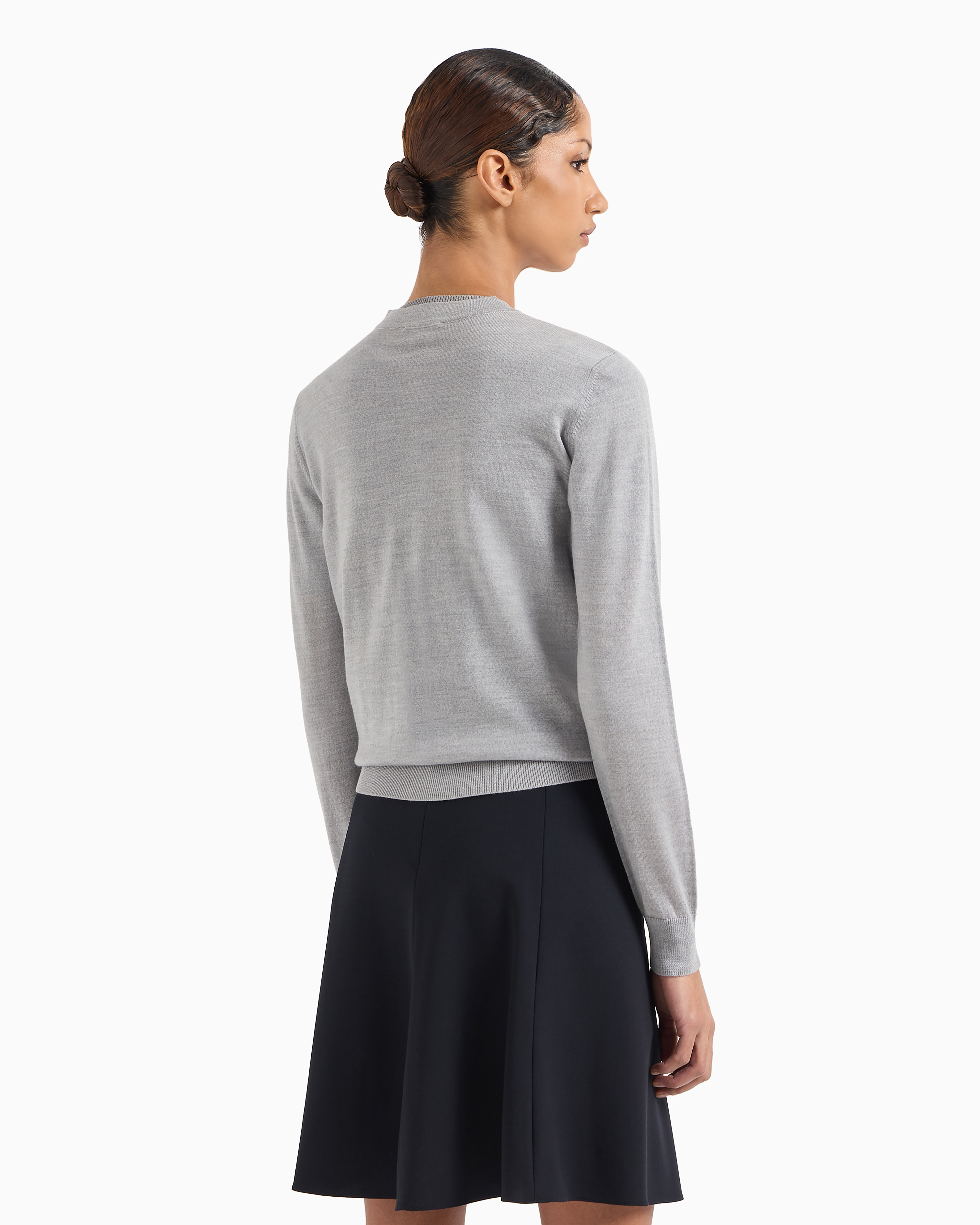 Emporio Armani Cardigan In Plain-knit, Pure Virgin Wool In Grey