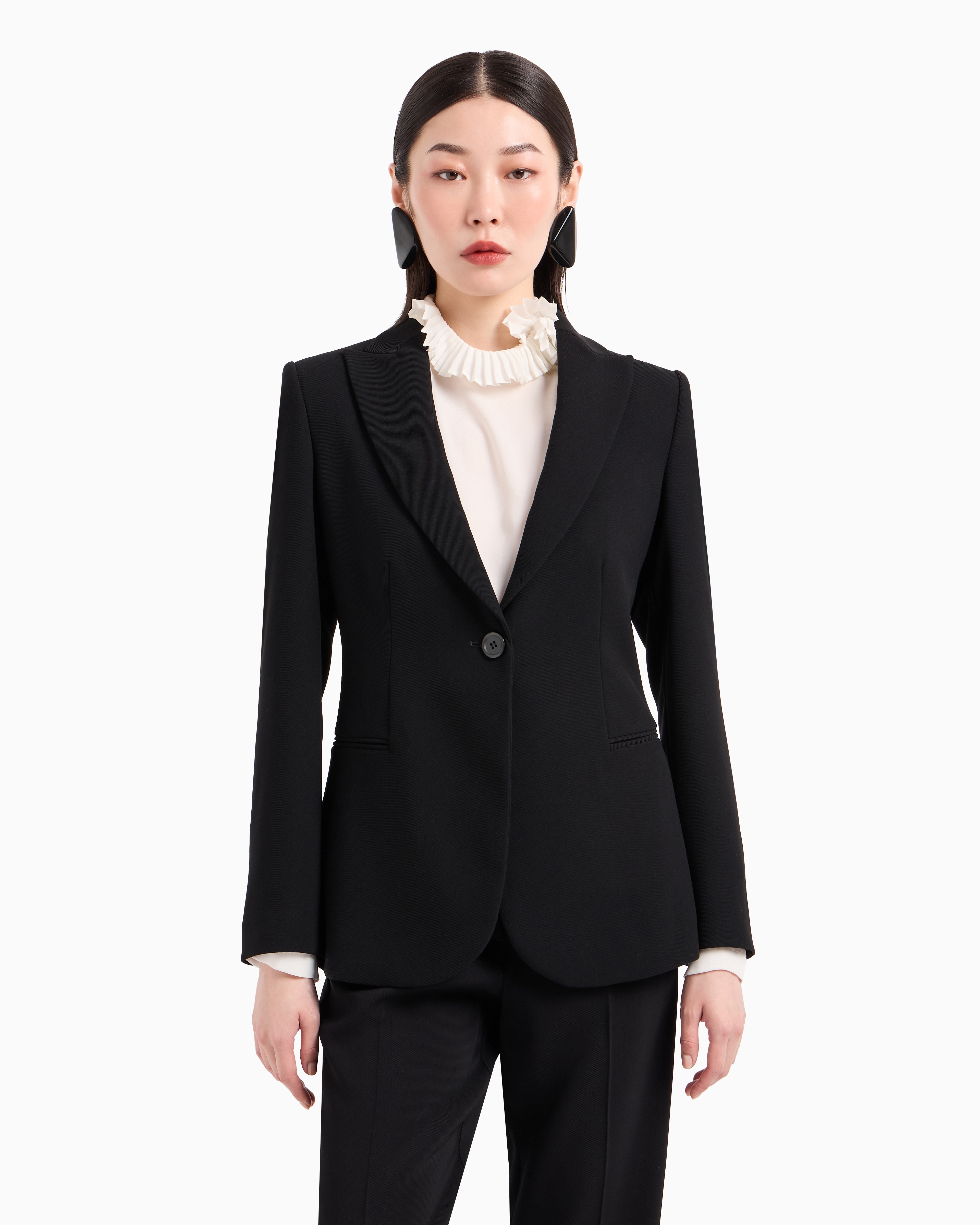 Emporio Armani Official Store Single-breasted Jacket In Technical Gabardine In Black