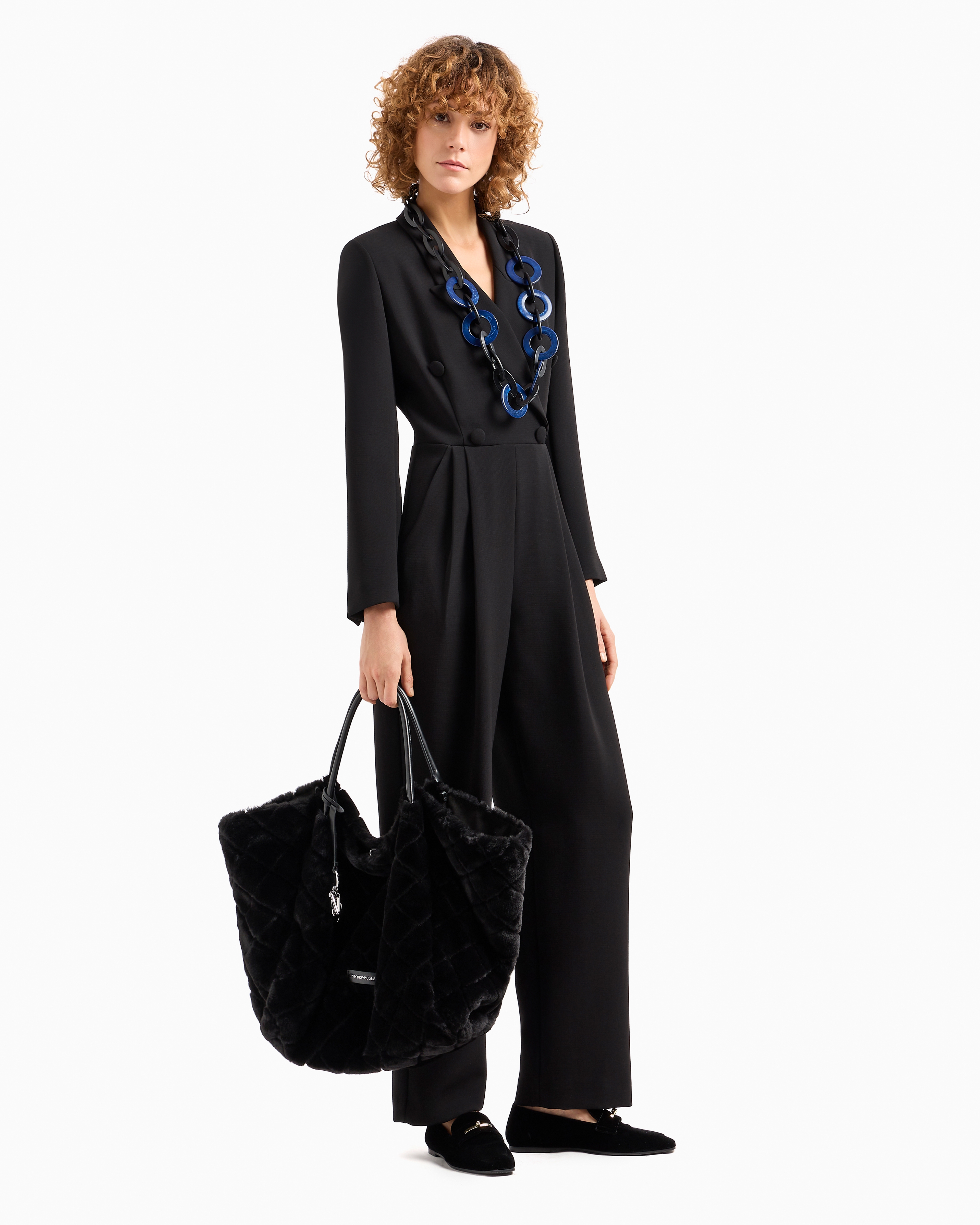 Emporio Armani Two-piece Effect Jumpsuit With Technical Crêpe Lapels In Black