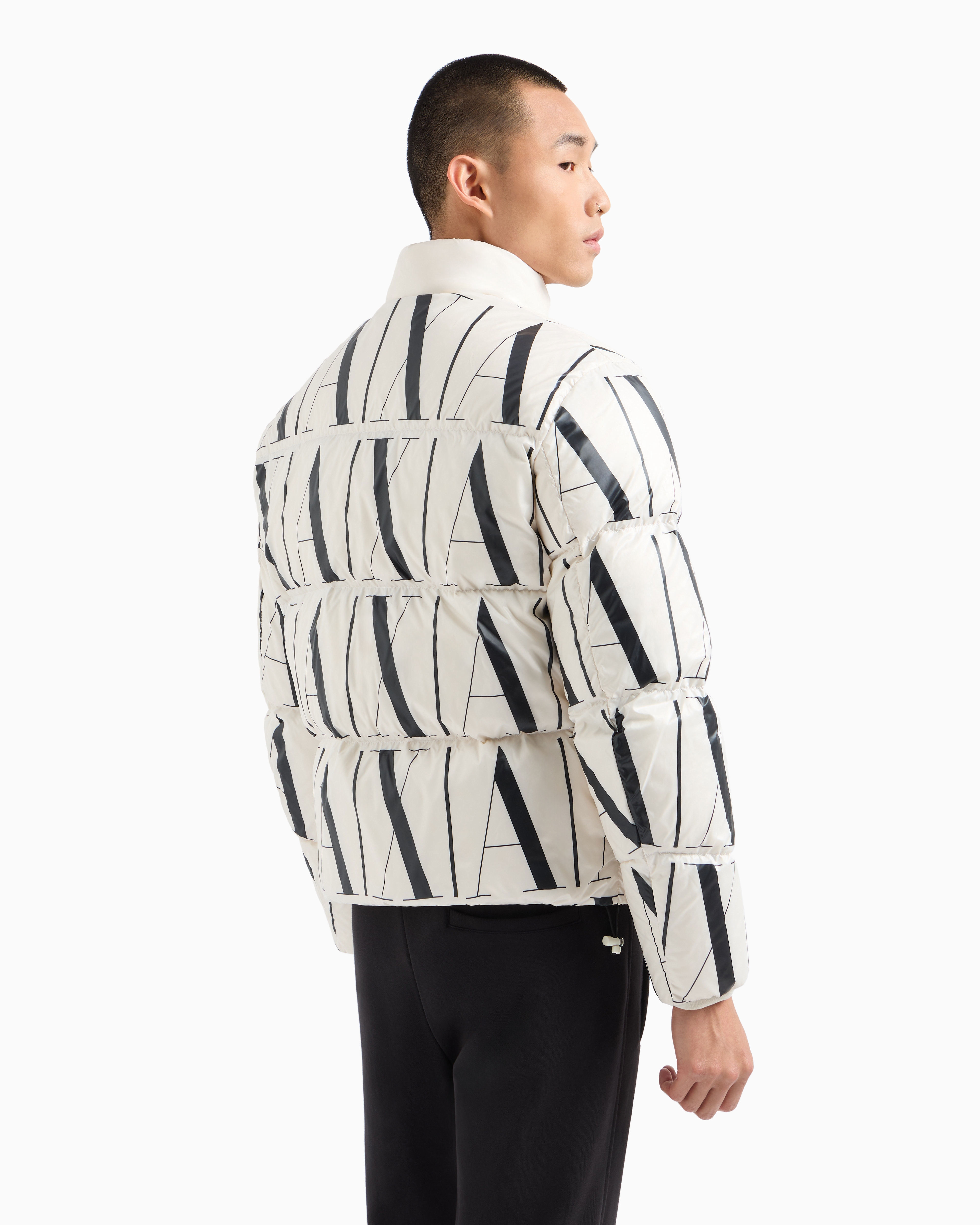 Shop Armani Exchange Full Zip Down Jacket With Logo Print In White