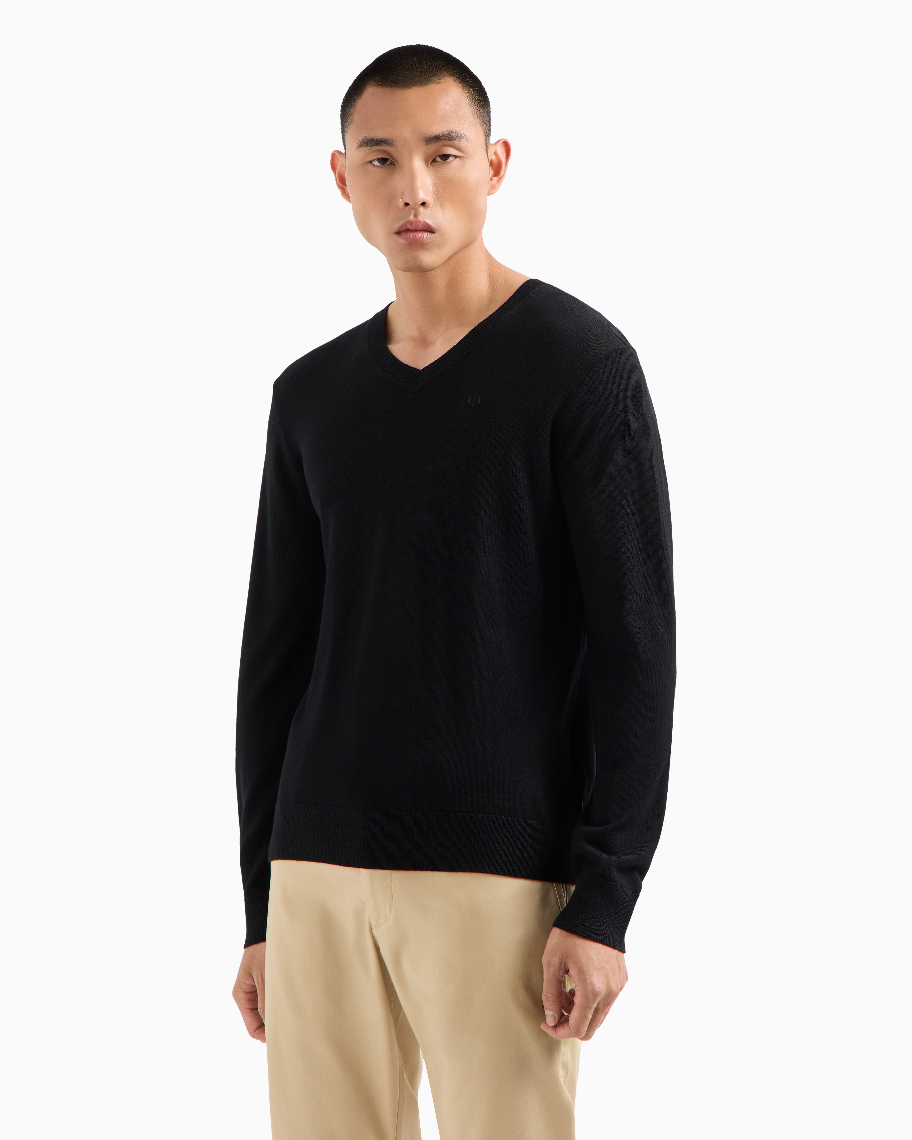 Shop Armani Exchange Asv Checked Jacquard Crewneck Sweater In Black