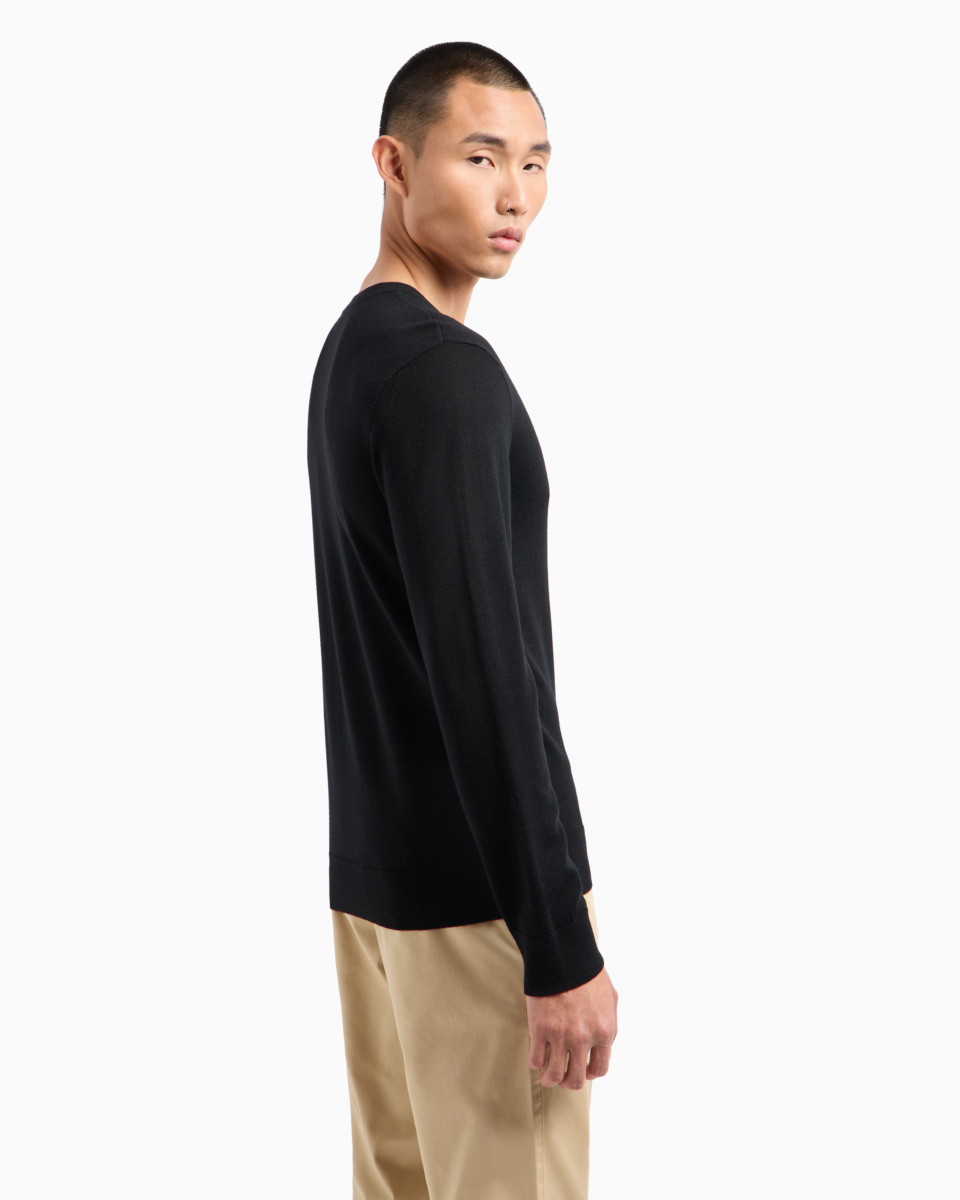 Shop Armani Exchange Asv Checked Jacquard Crewneck Sweater In Black