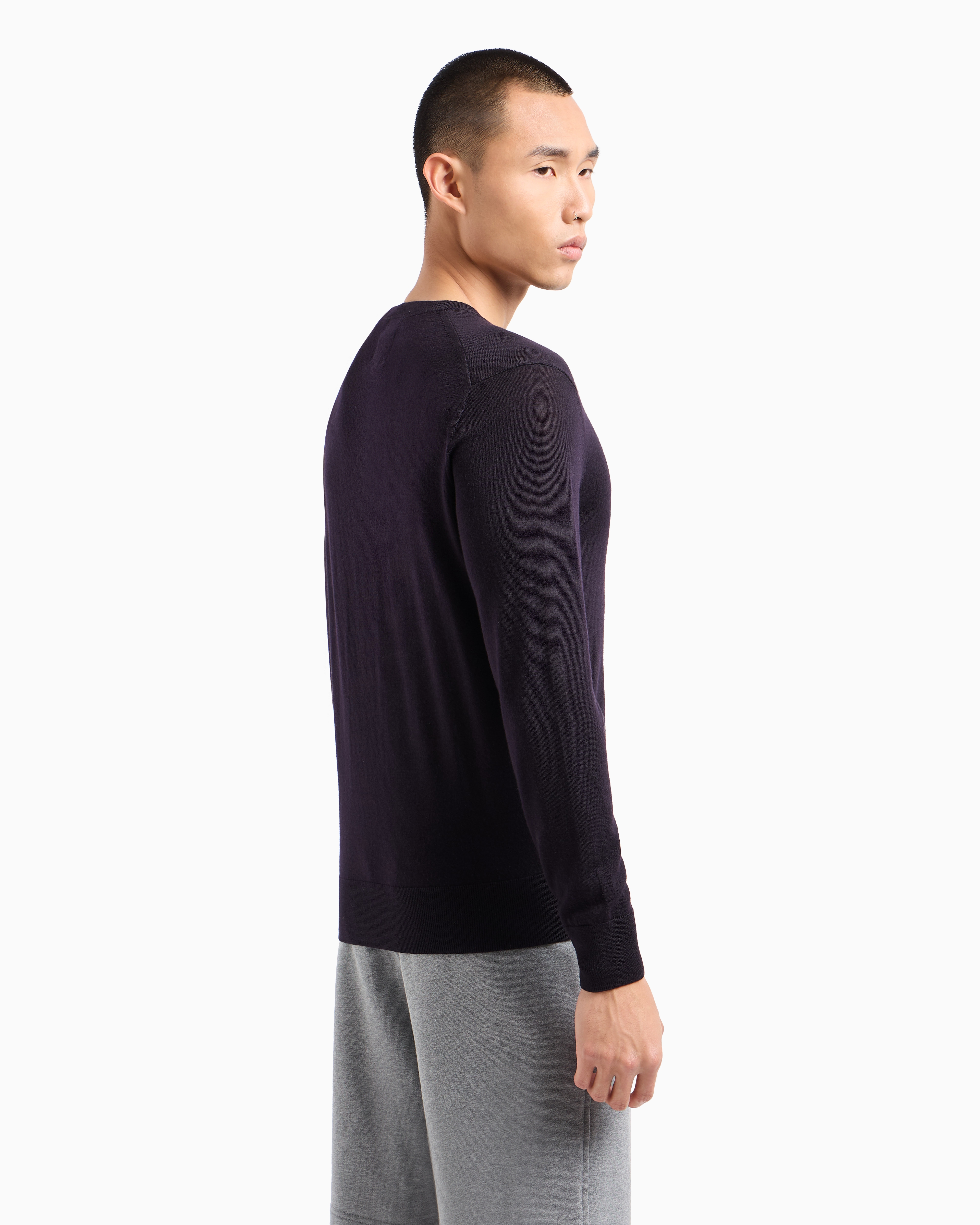 Shop Armani Exchange Icon Project Virgin Wool Crewneck Sweater In Navy Blue