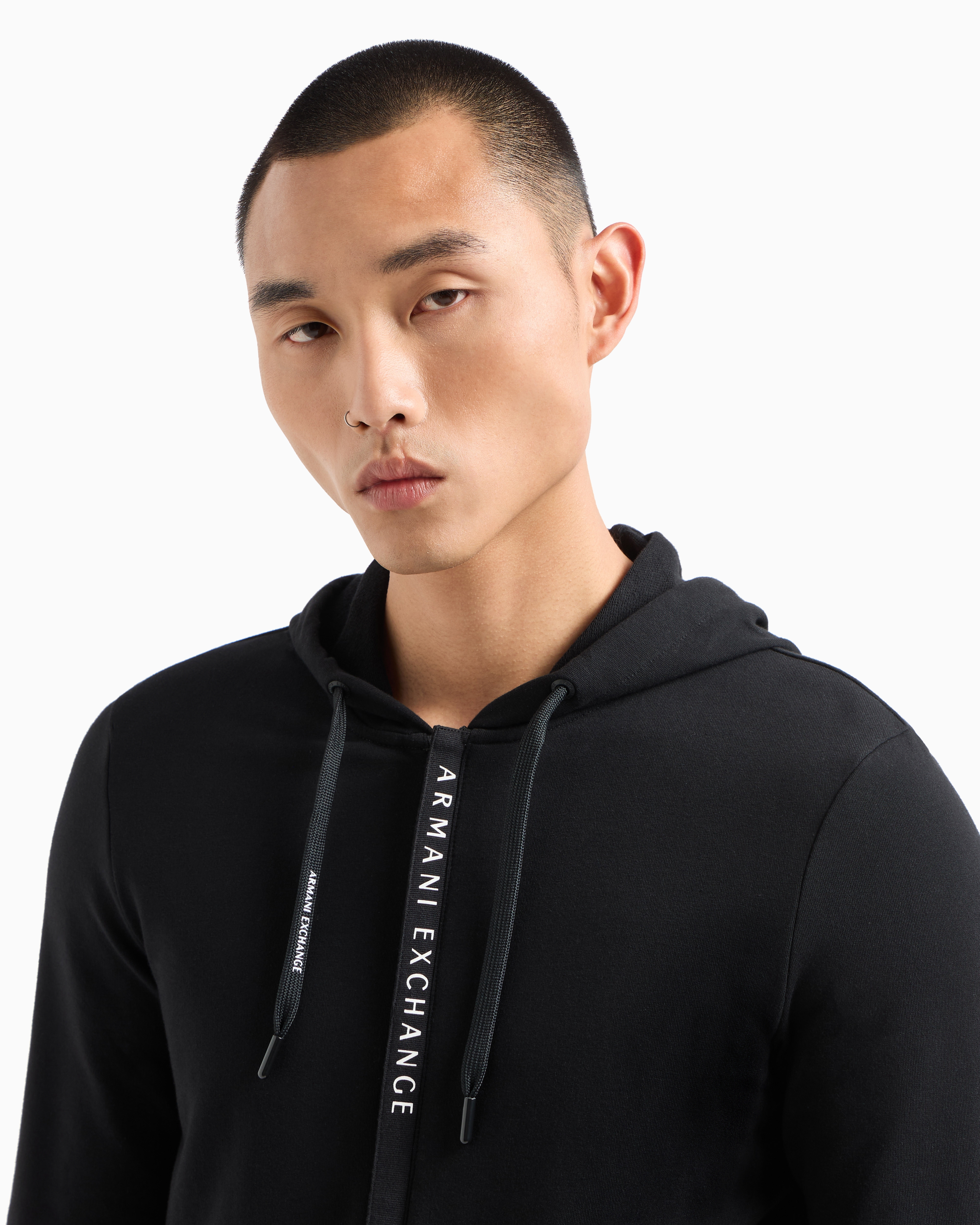 Shop Armani Exchange Stretch Fabric Zip-up Sweatshirt In Black