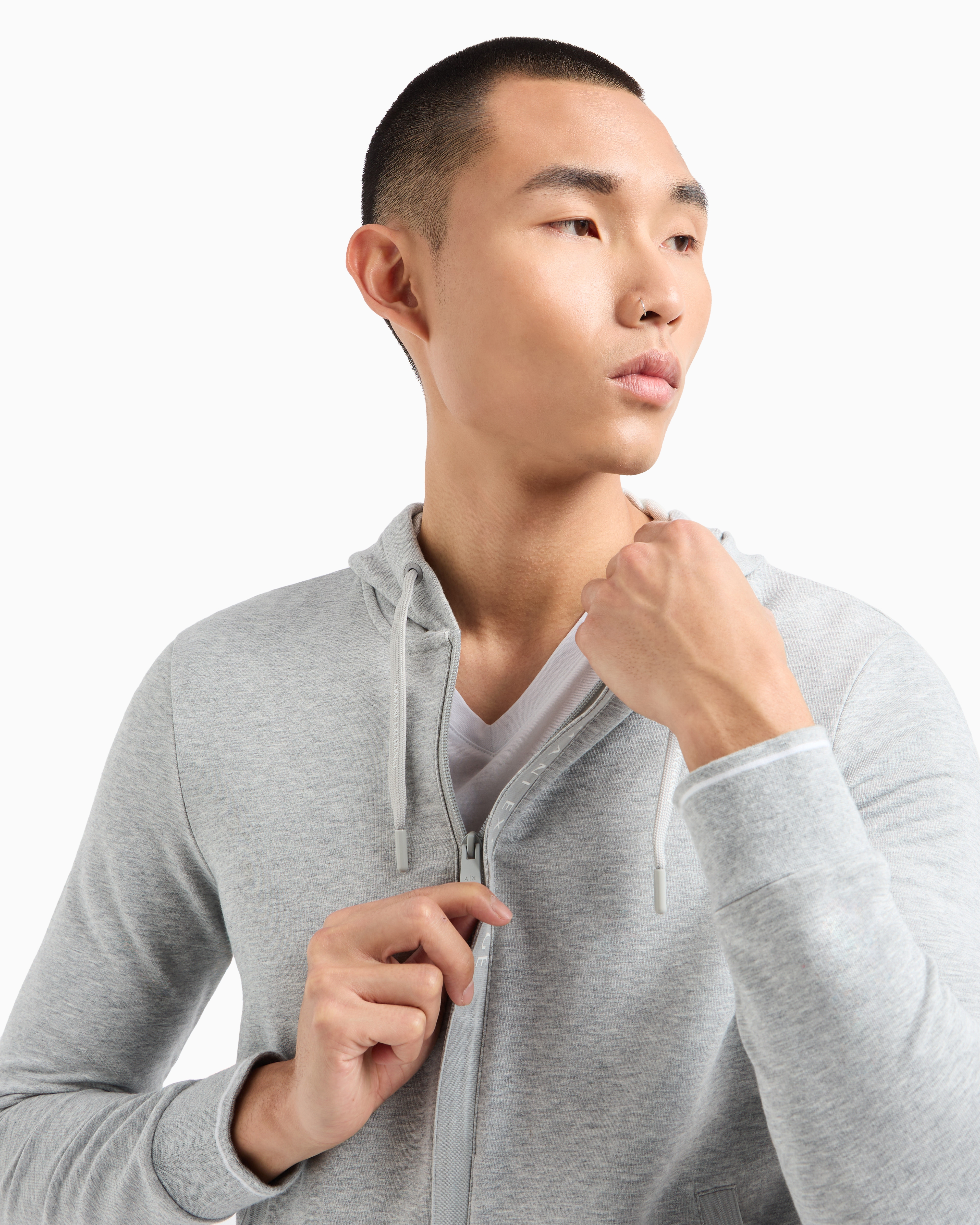 Shop Armani Exchange Stretch Fabric Zip-up Sweatshirt In Grey