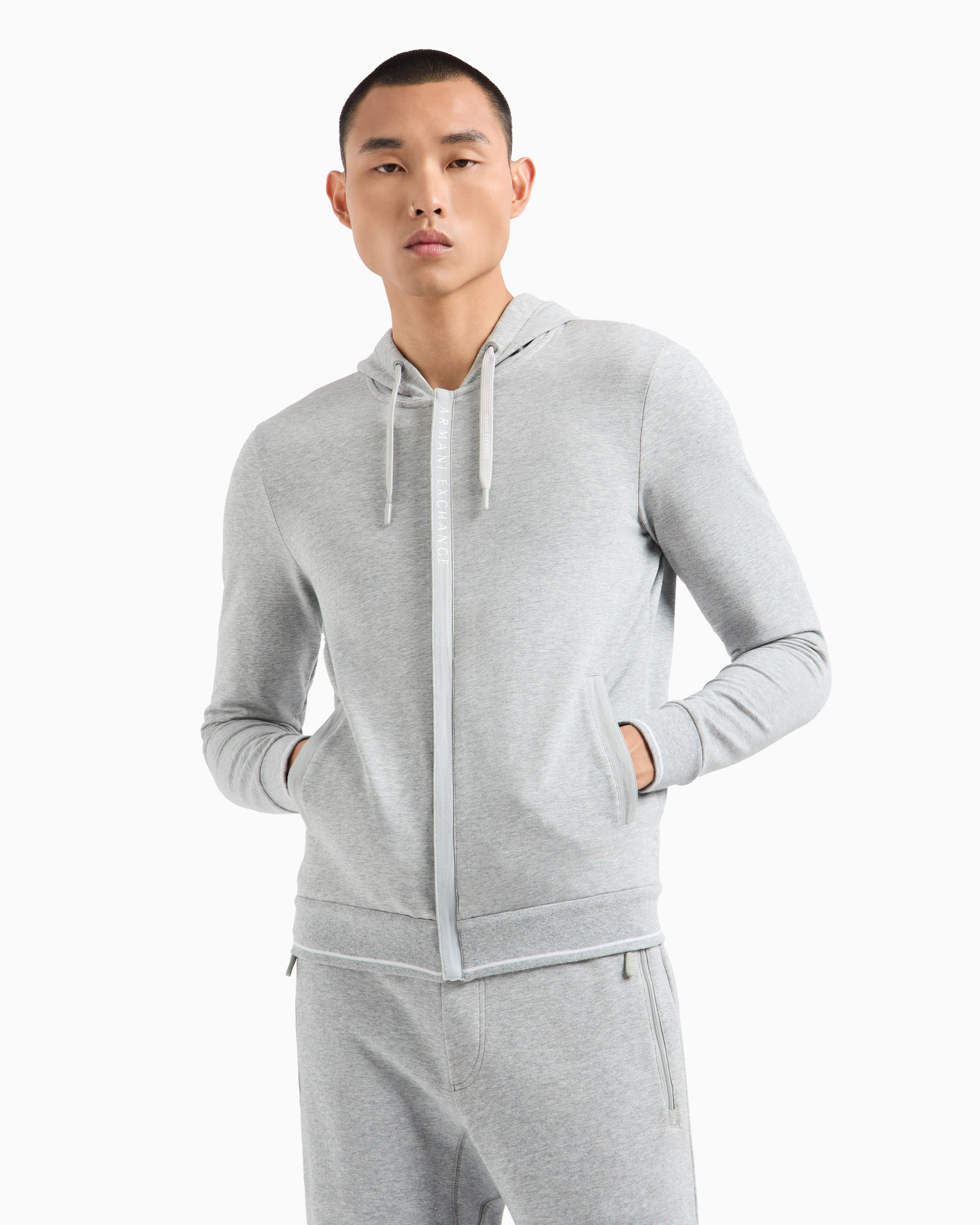 Shop Armani Exchange Stretch Fabric Zip-up Sweatshirt In Grey