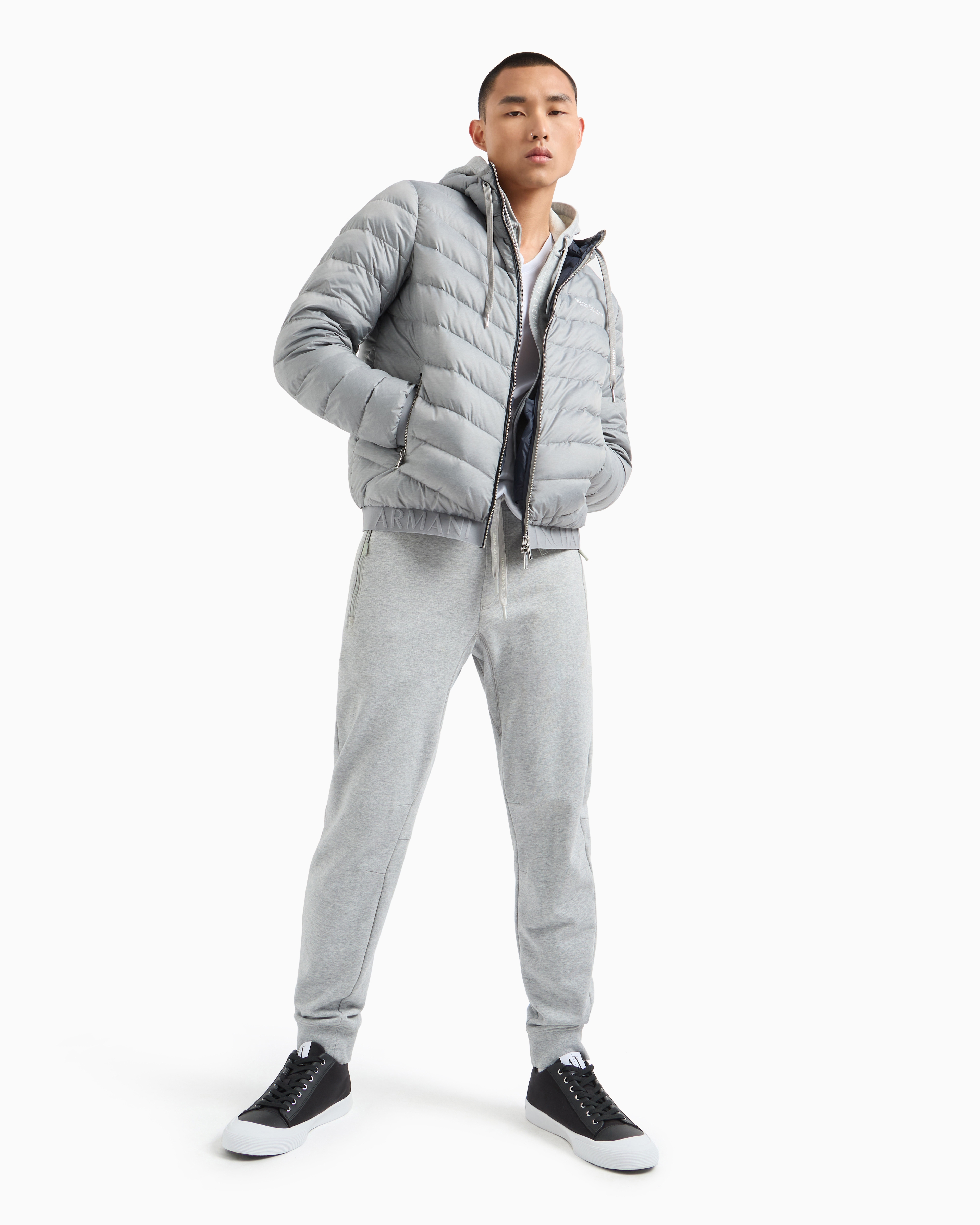 Shop Armani Exchange Stretch Fabric Zip-up Sweatshirt In Grey