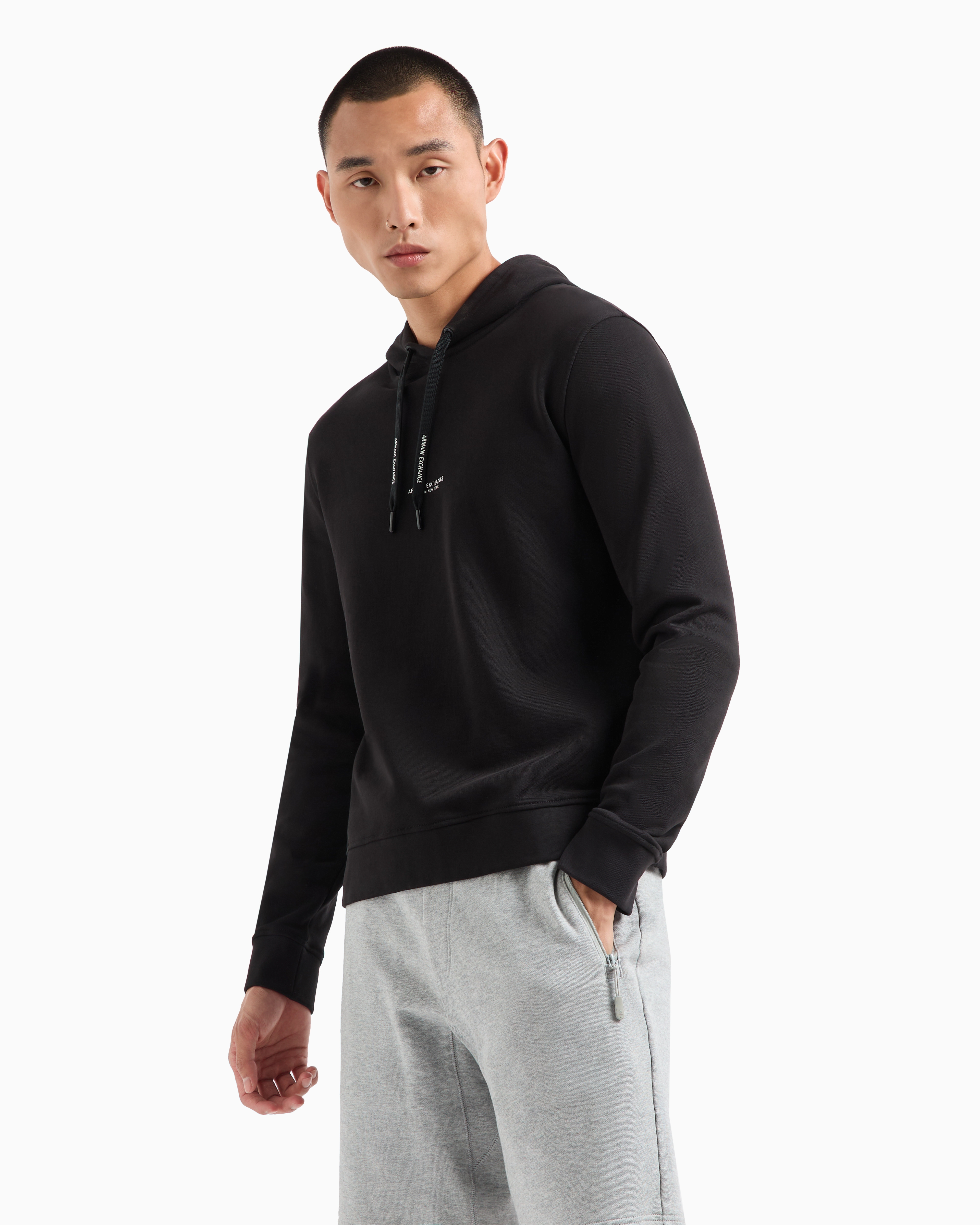 Armani Exchange French Terry Cotton Hoodie With Logo In Black