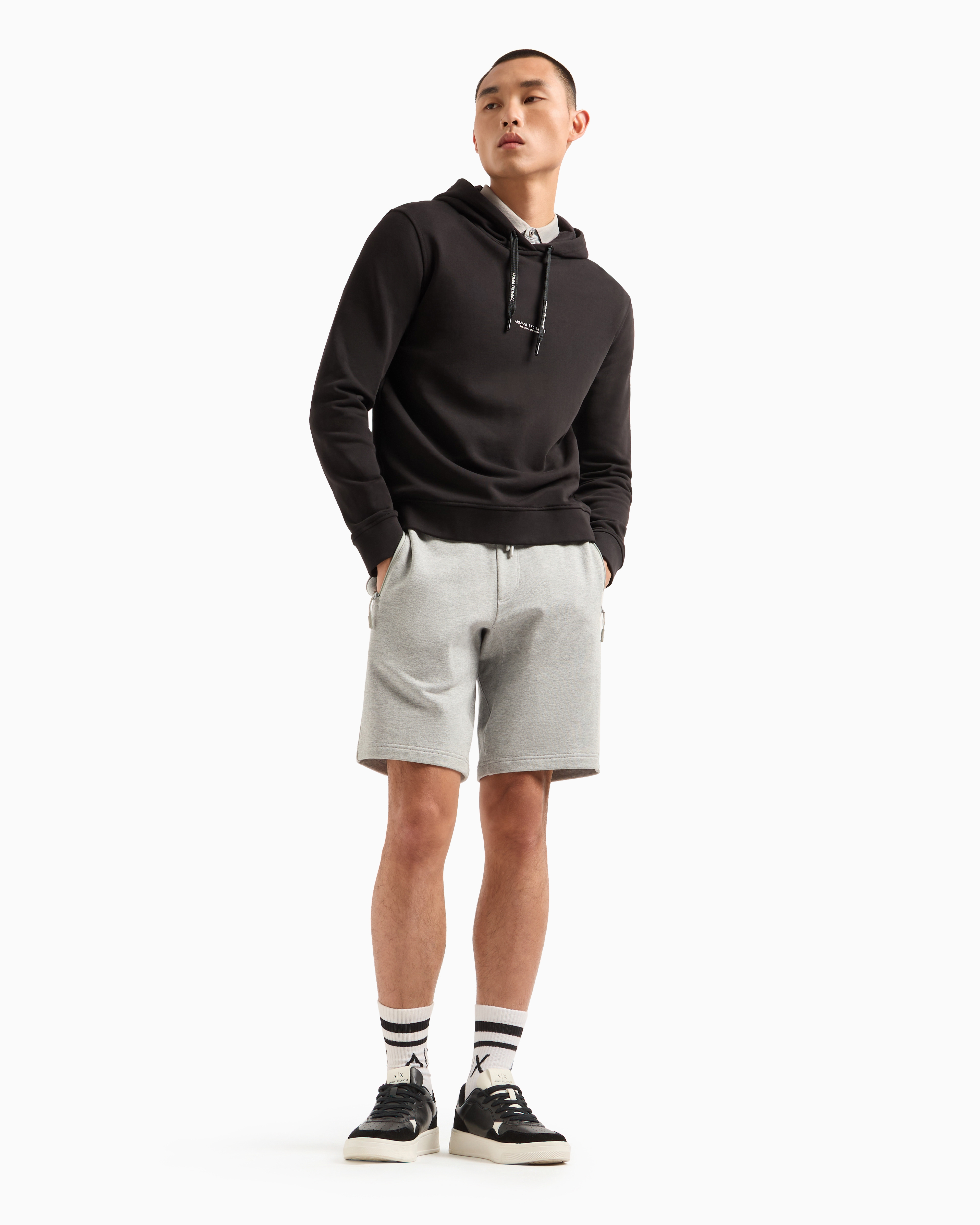 Armani Exchange French Terry Cotton Hoodie With Logo In Black