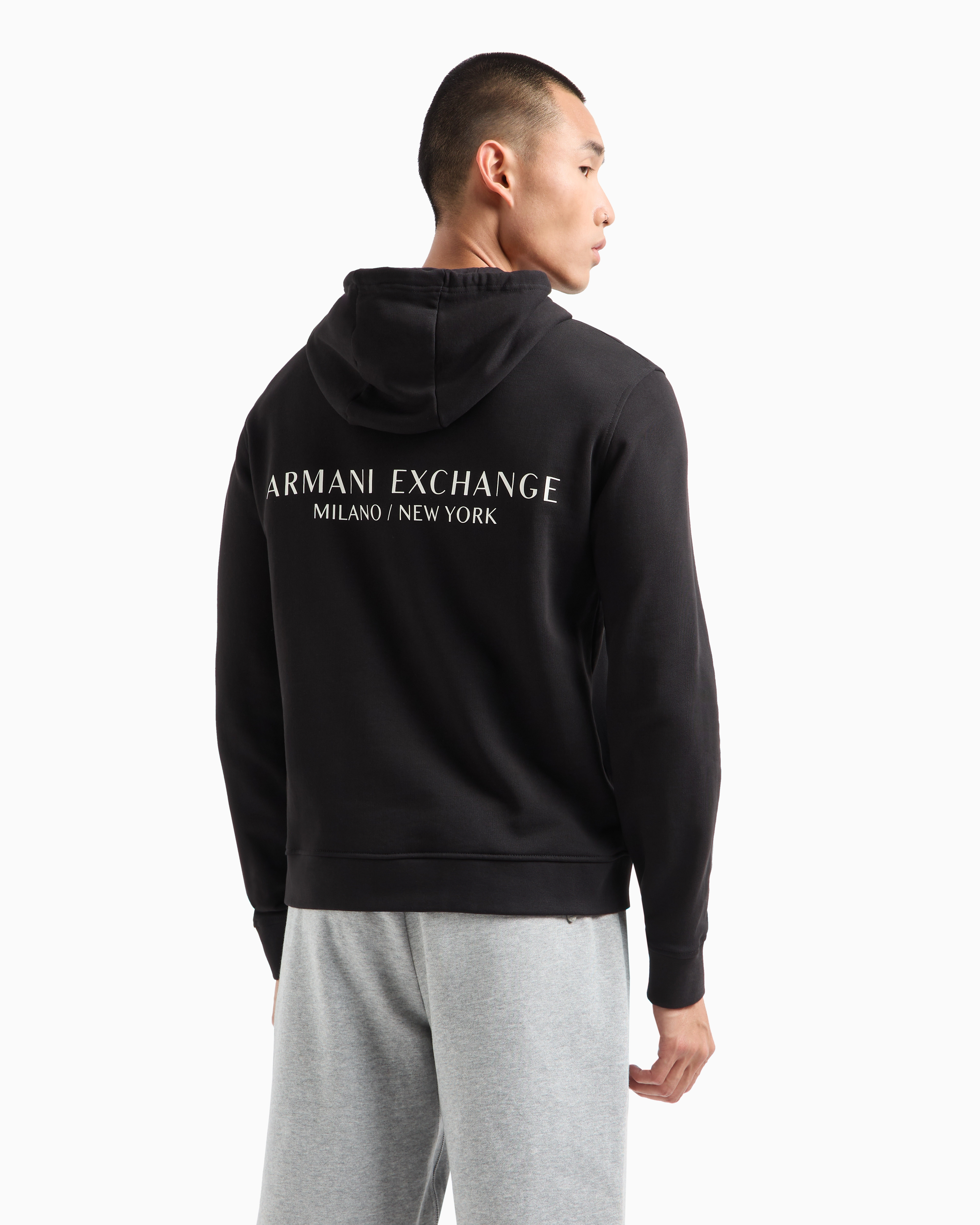 Armani Exchange French Terry Cotton Hoodie With Logo In Black