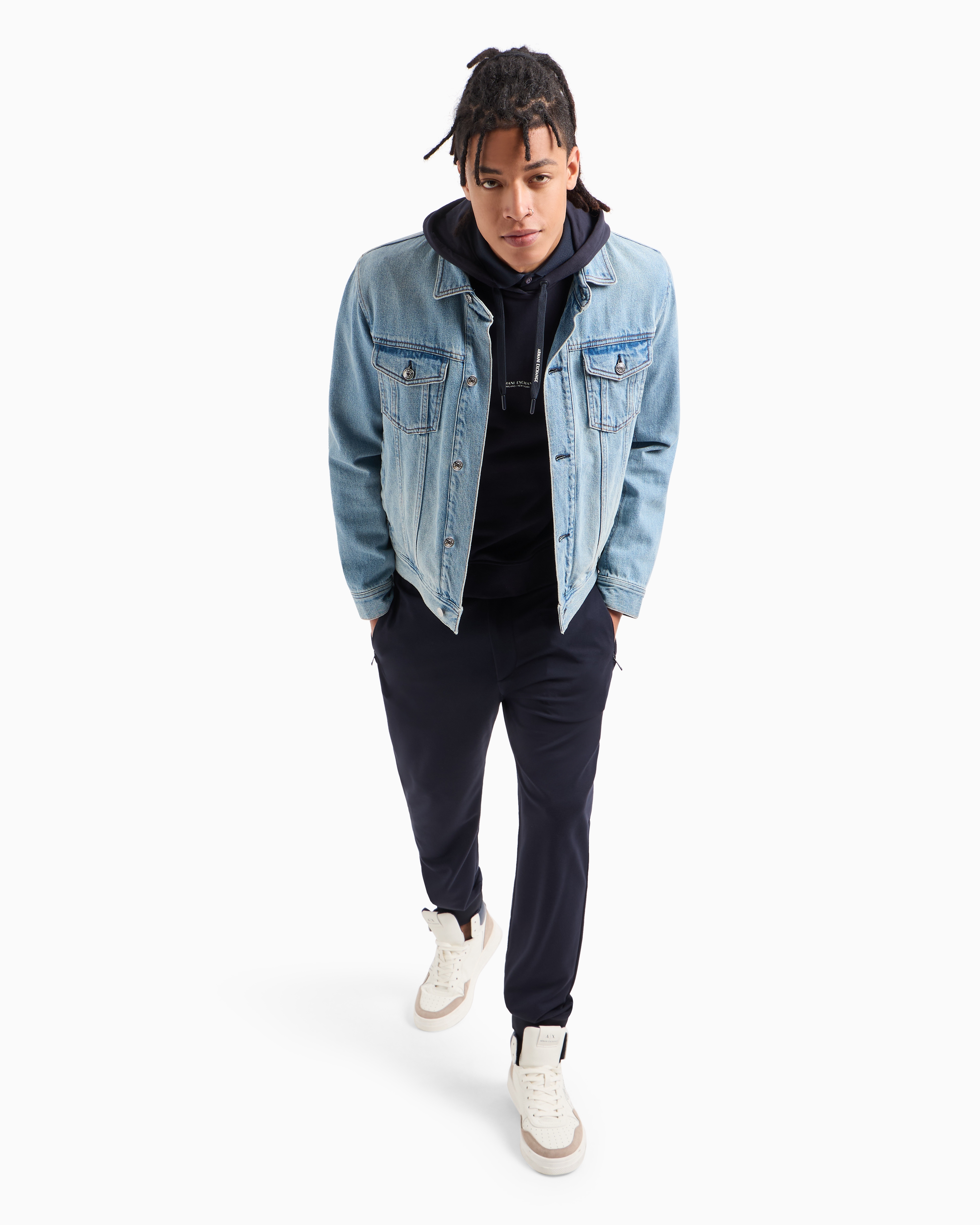 Armani Exchange Milano New York Graphic Cotton Hoodie In Navy Blue