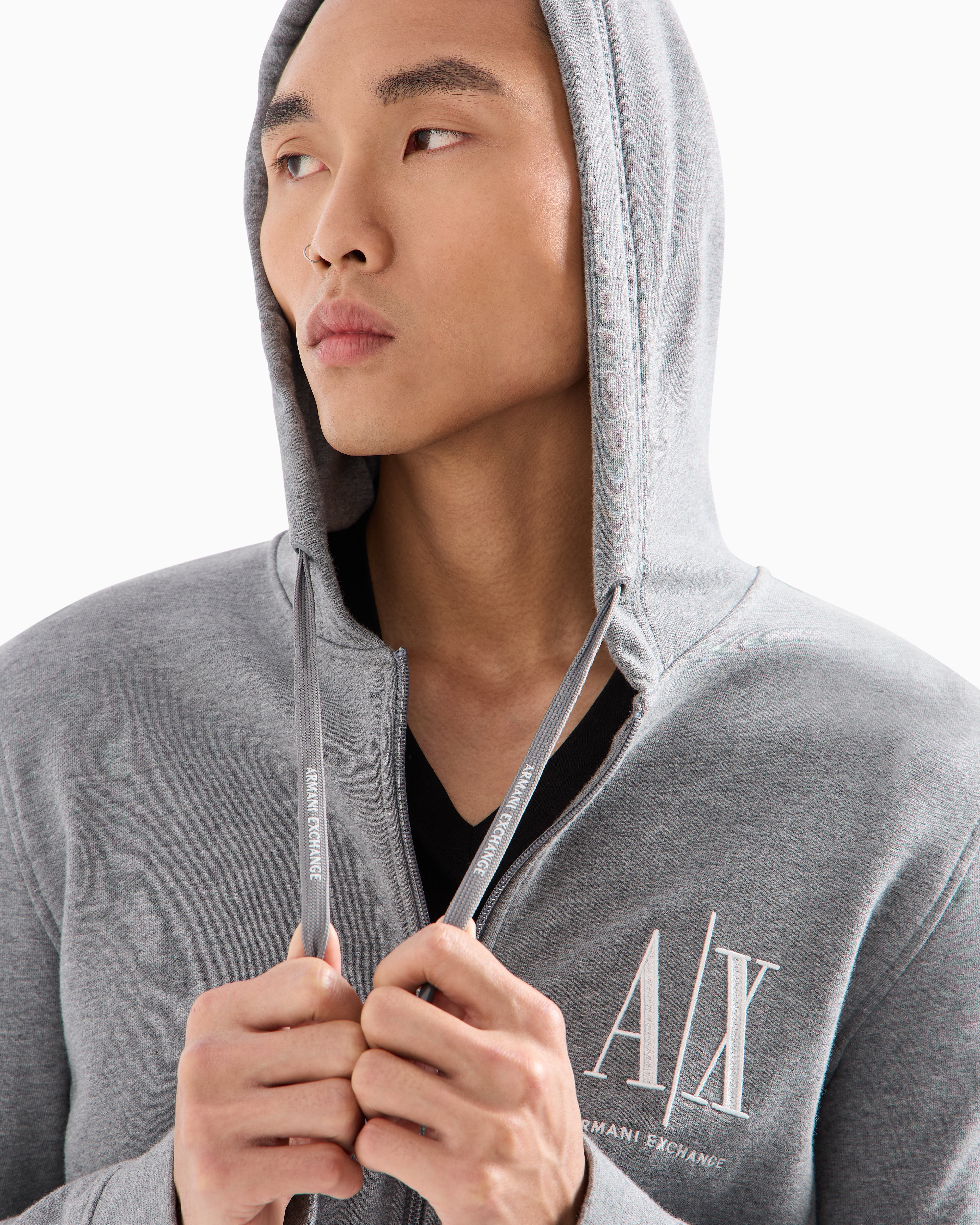 Shop Armani Exchange Stretch Fabric Zip-up Sweatshirt In Grey