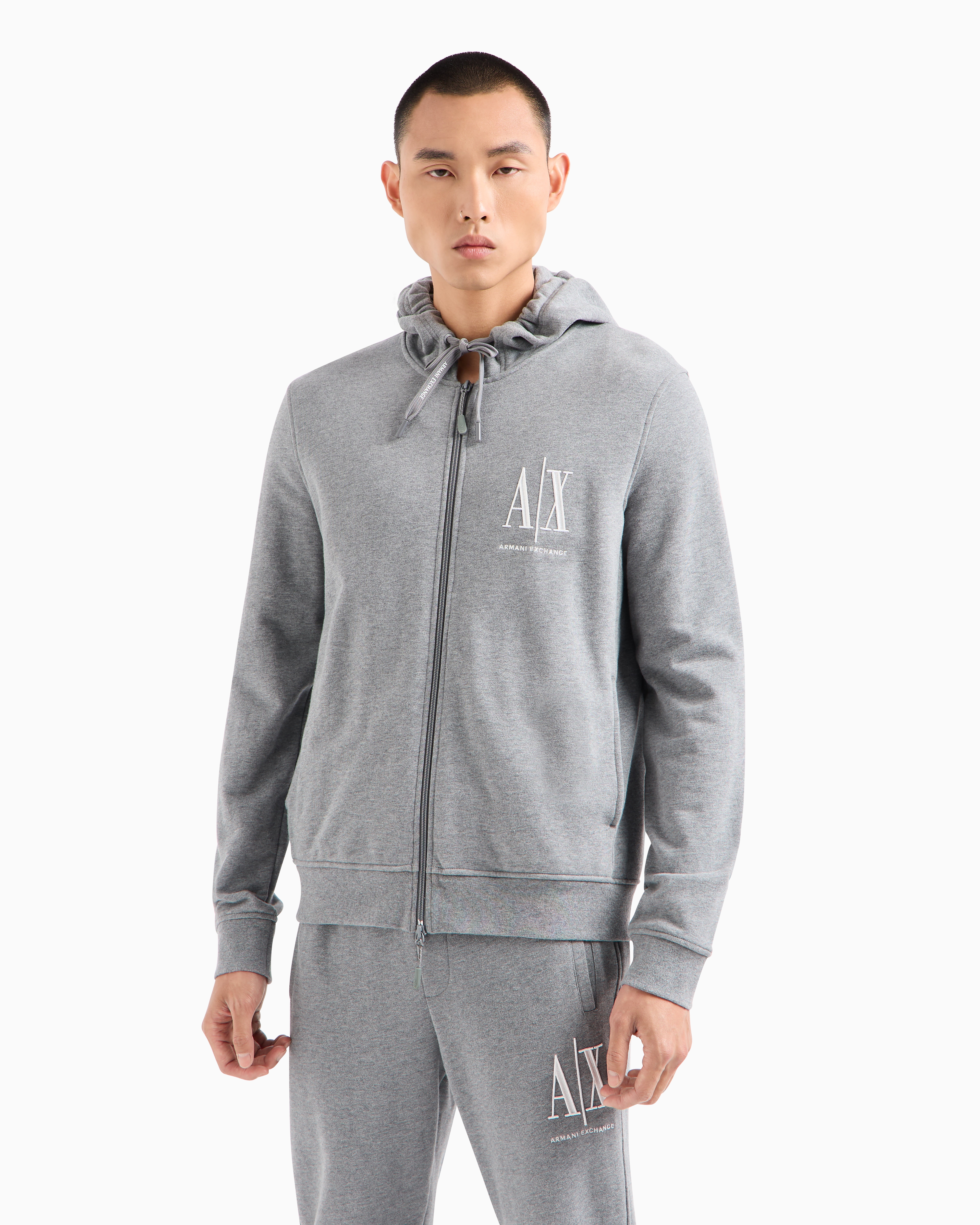 Shop Armani Exchange Stretch Fabric Zip-up Sweatshirt In Grey