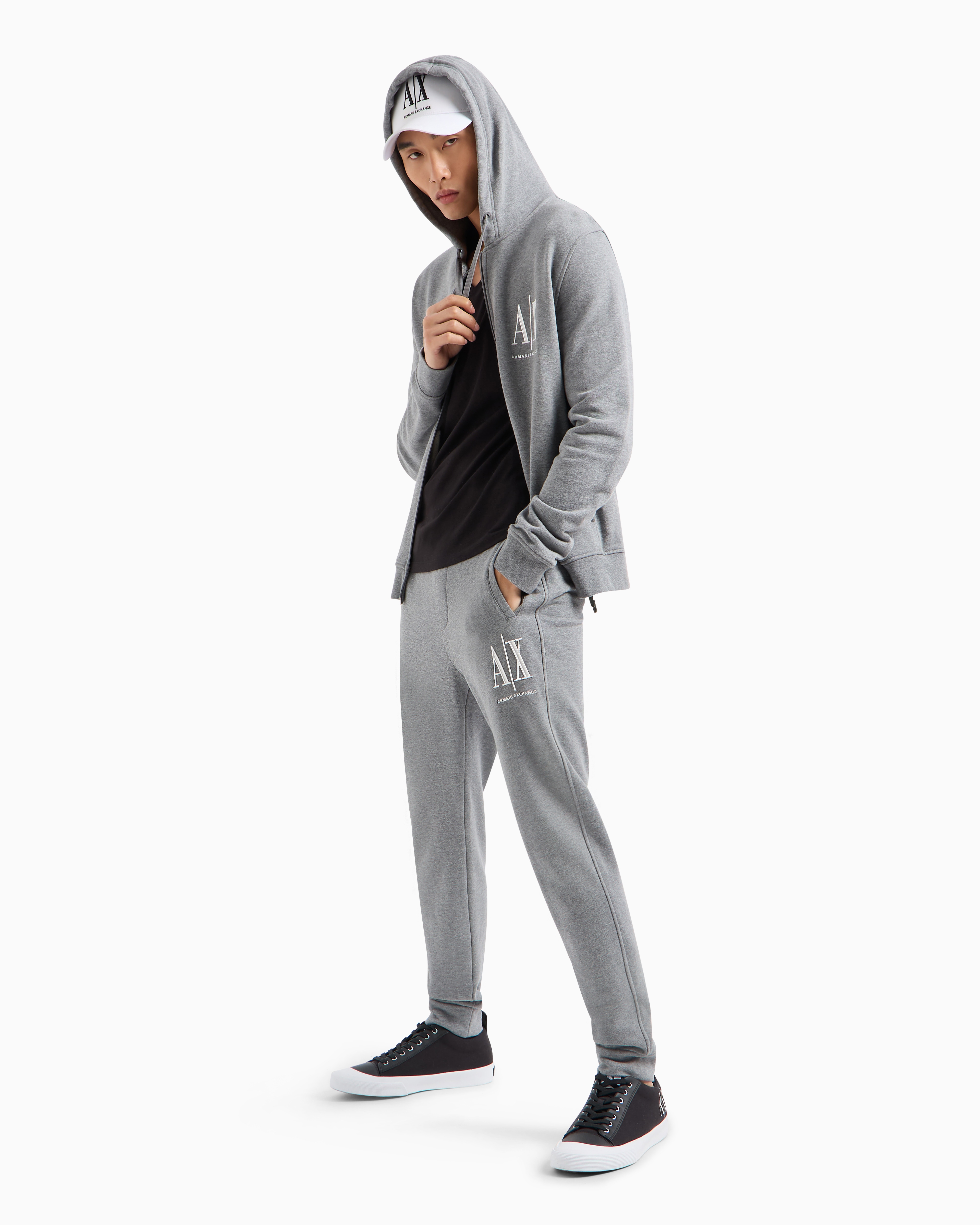 Shop Armani Exchange Stretch Fabric Zip-up Sweatshirt In Grey