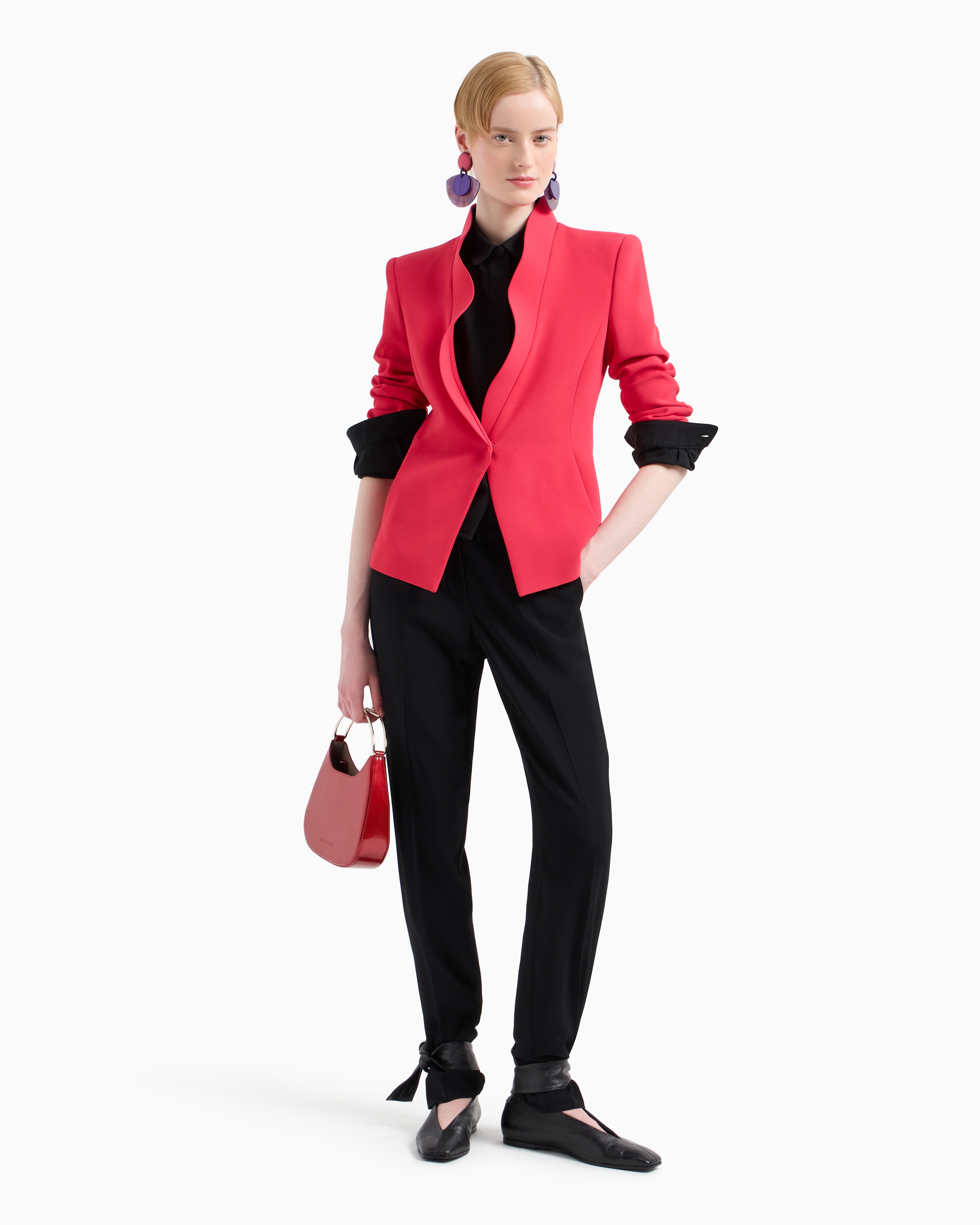 Emporio Armani Crêpe Cady Jacket With Ruffle-effect Contoured Edges In Red
