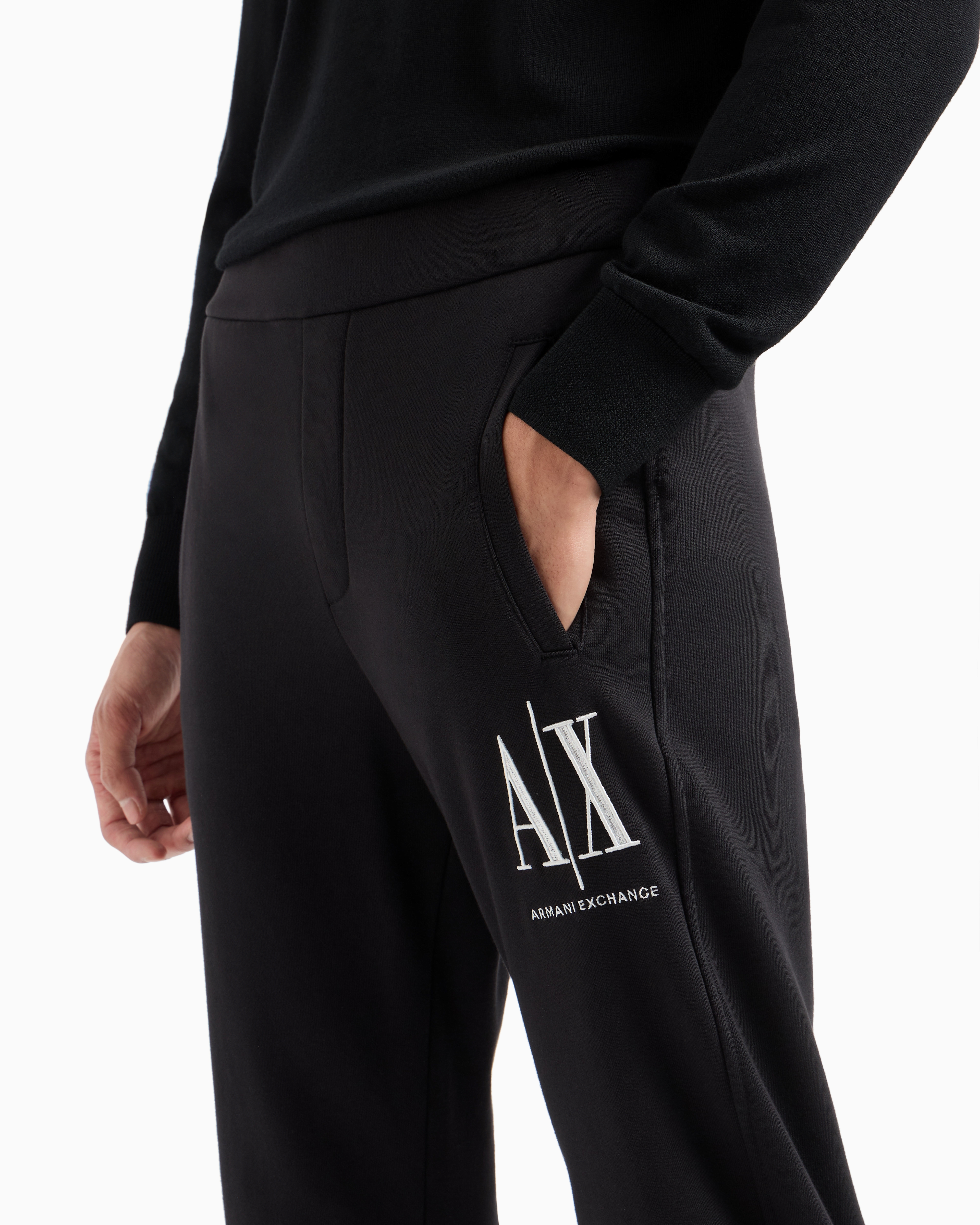 Shop Armani Exchange Soft Yarn Jogger Pants With Logo In Black