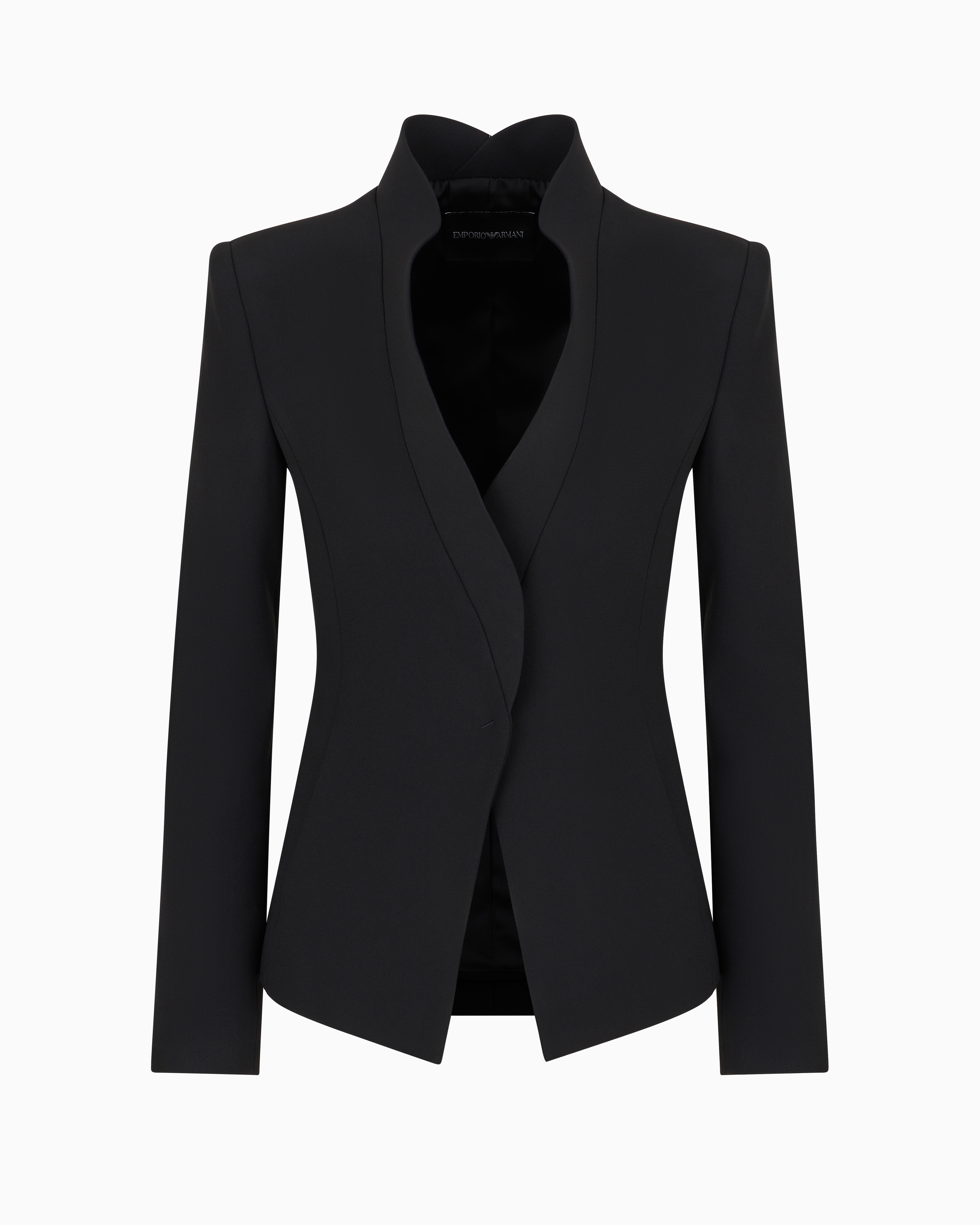 Emporio Armani Crêpe Cady Jacket With Ruffle-effect Contoured Edges In Noir