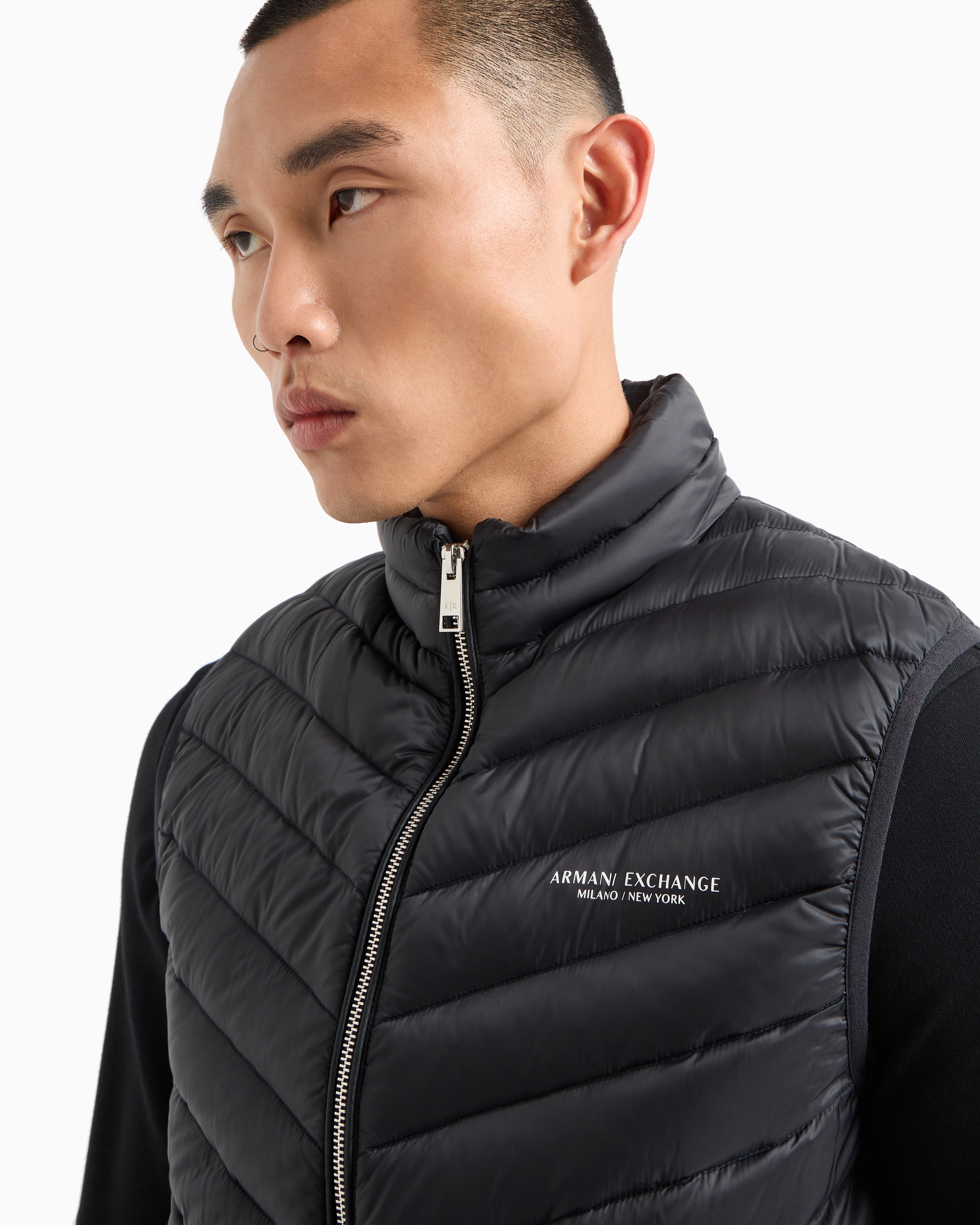 Shop Armani Exchange Double-face Padded Sleeveless Down Jacket In Black