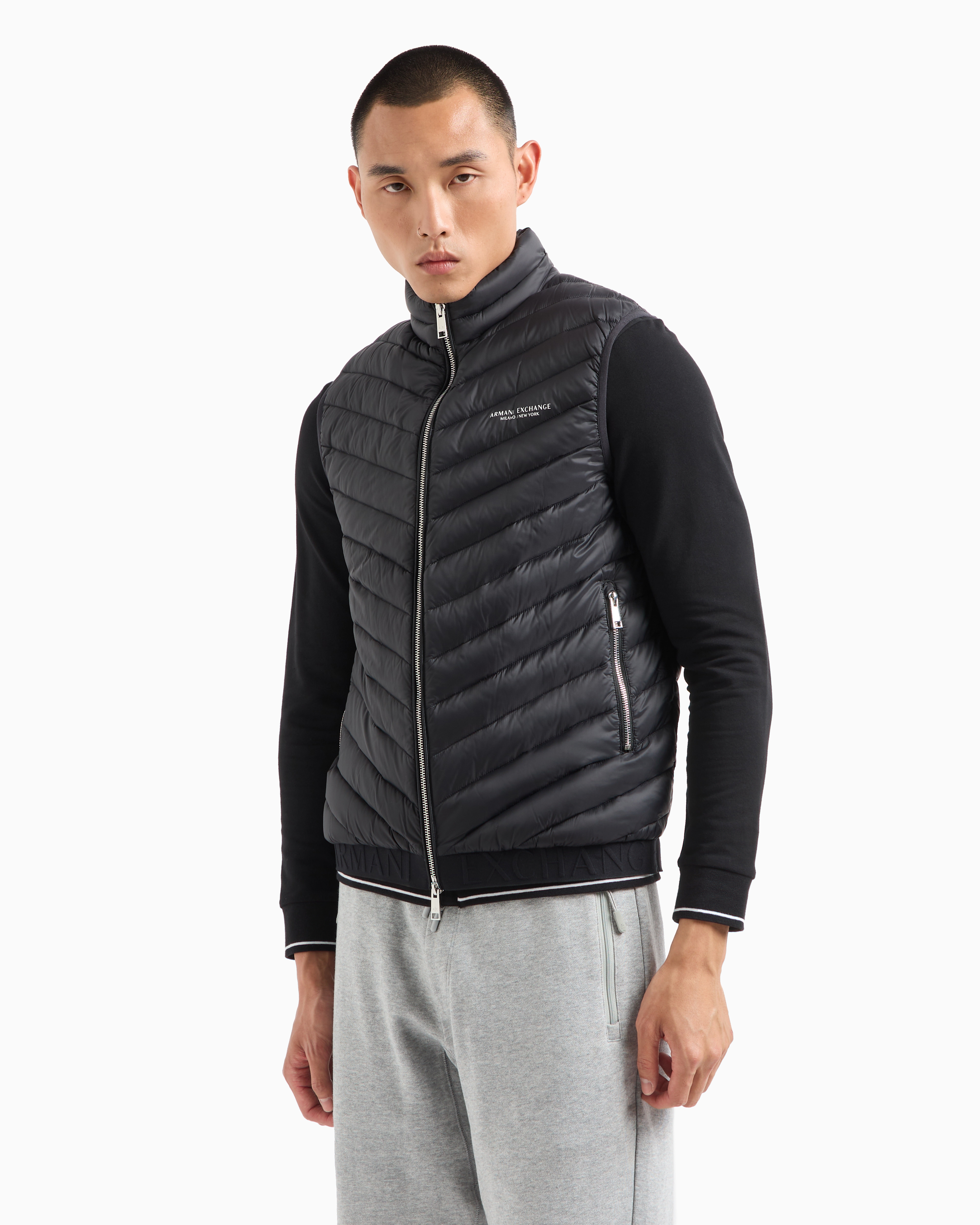 Shop Armani Exchange Double-face Padded Sleeveless Down Jacket In Black