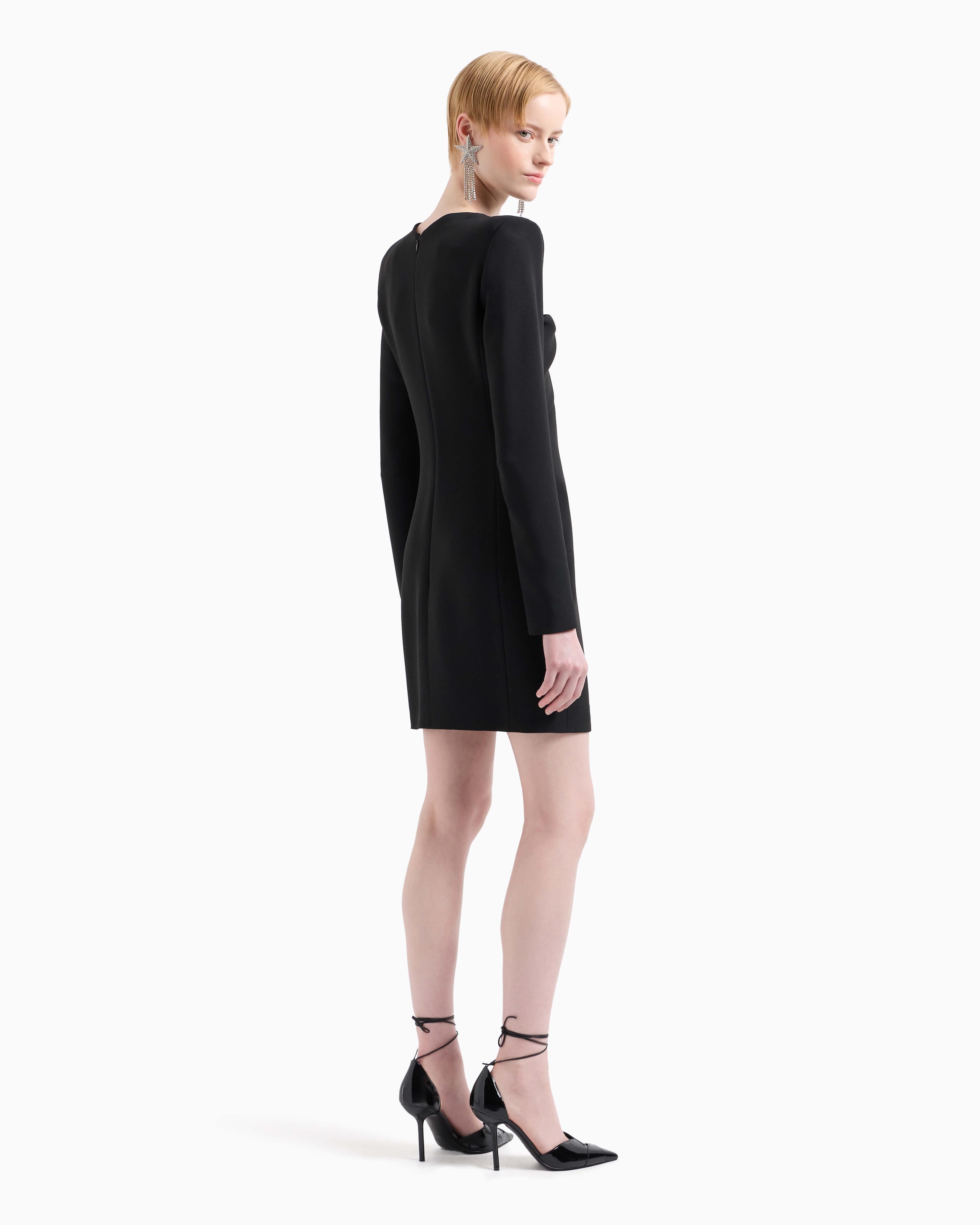 Emporio Armani Official Store Sheath Dress With Draping And Oversized Moon With Rhinestones In Black