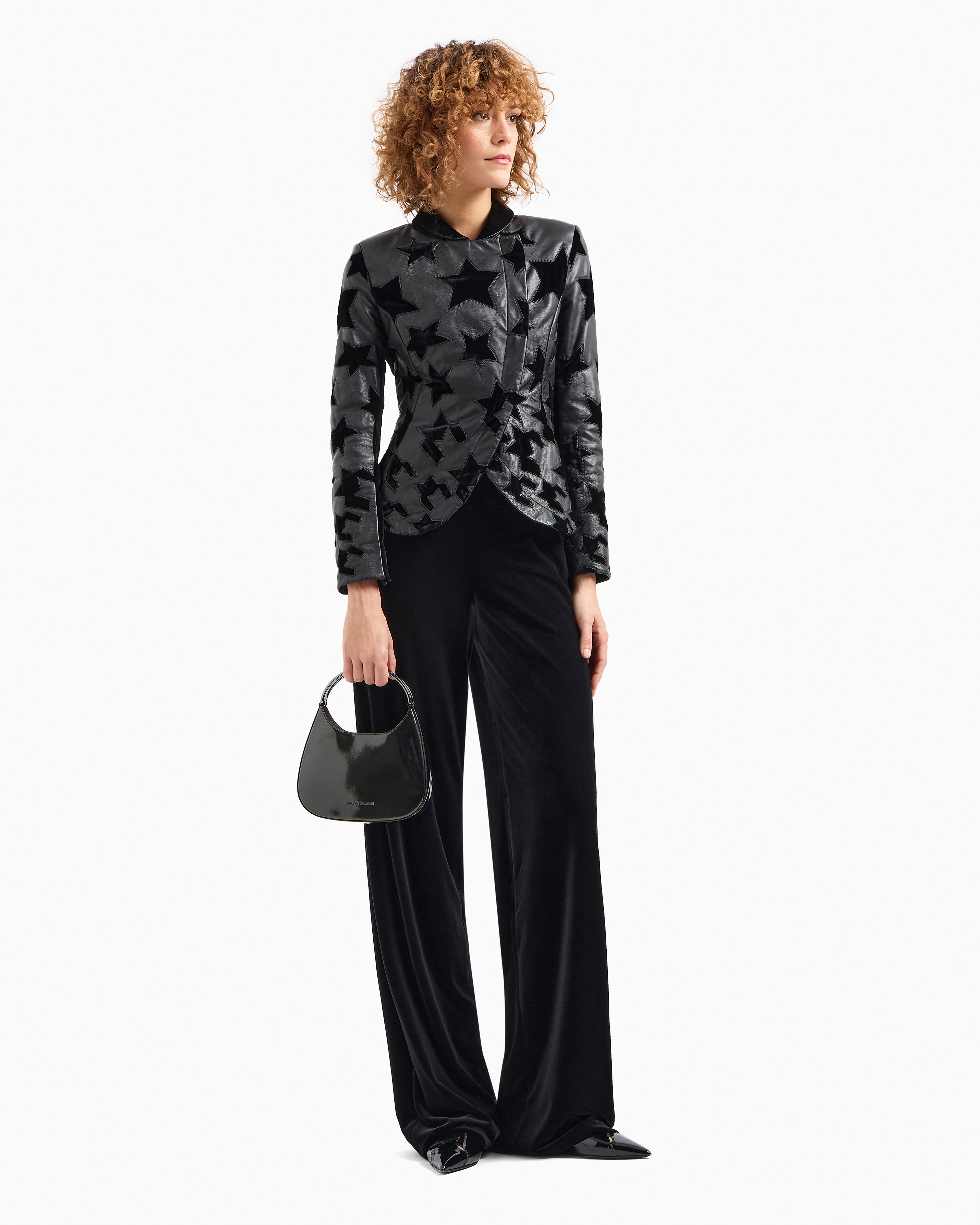 Emporio Armani Official Store Veste En Nappa De Veau Avec Broderie En Velours Capsule Moon In Noir