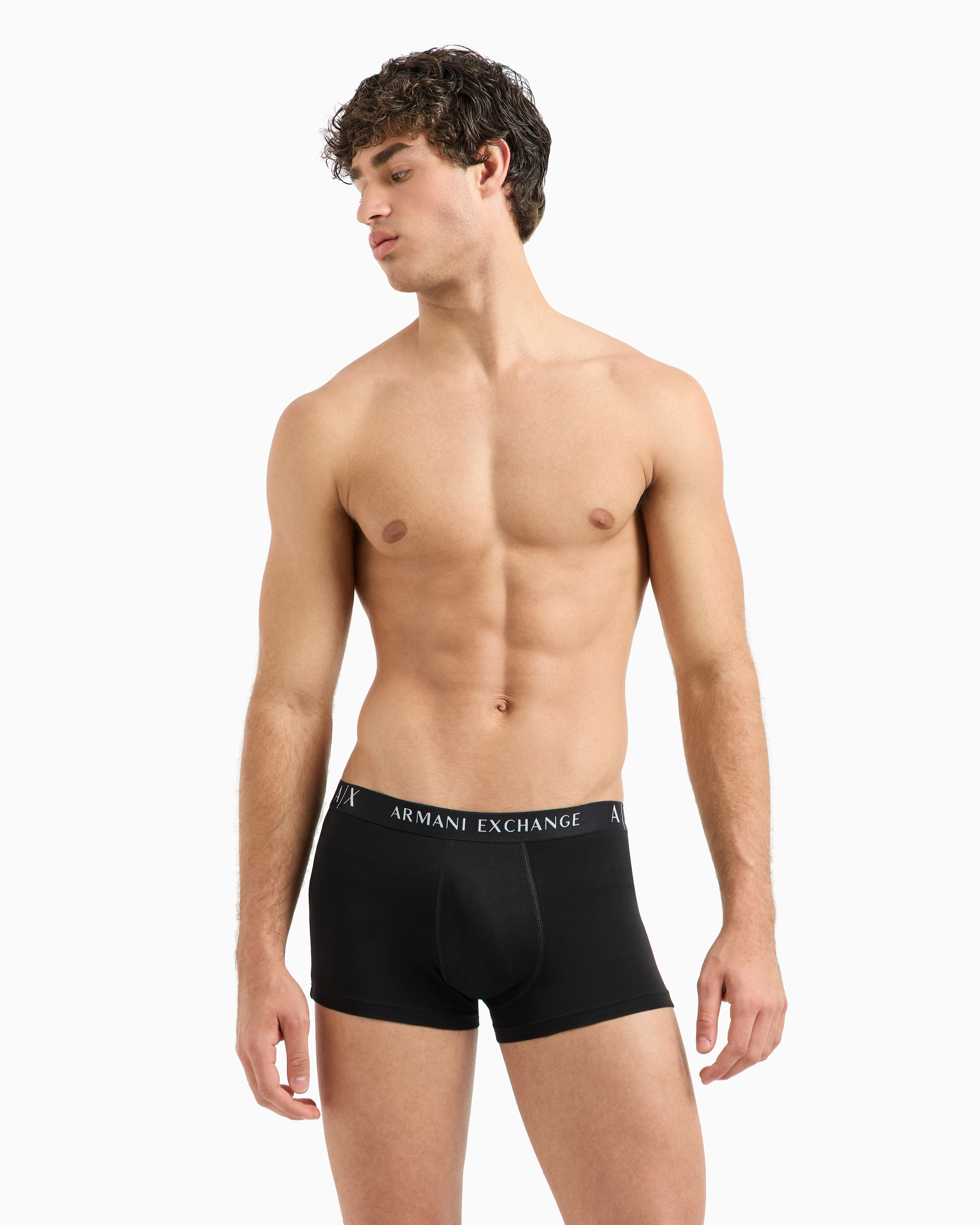 Shop Armani Exchange Stretch Fabric Boxer Shorts In Black