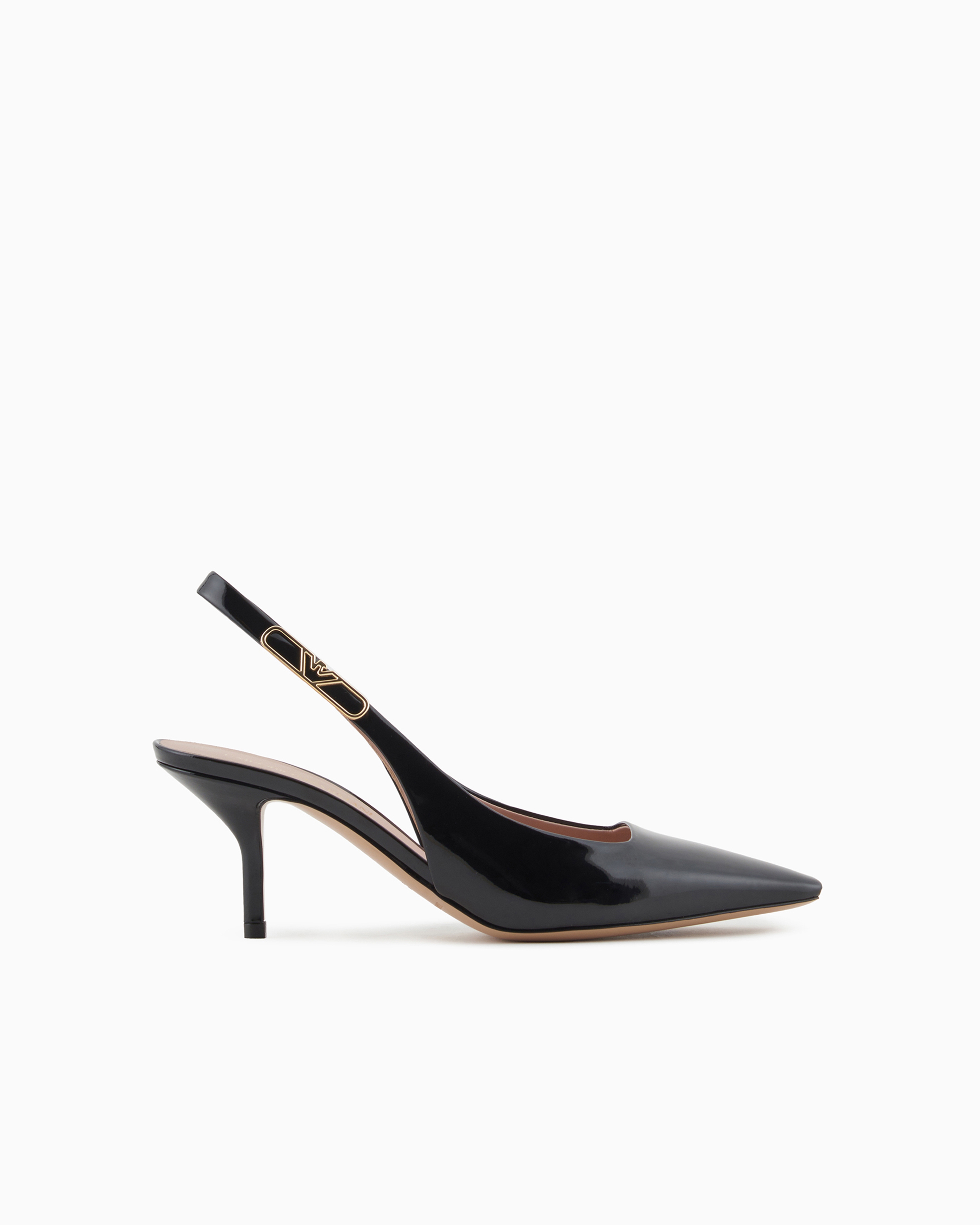 Emporio Armani Official Store Patent-leather Slingback Court Shoes With Eagle Plate In Black