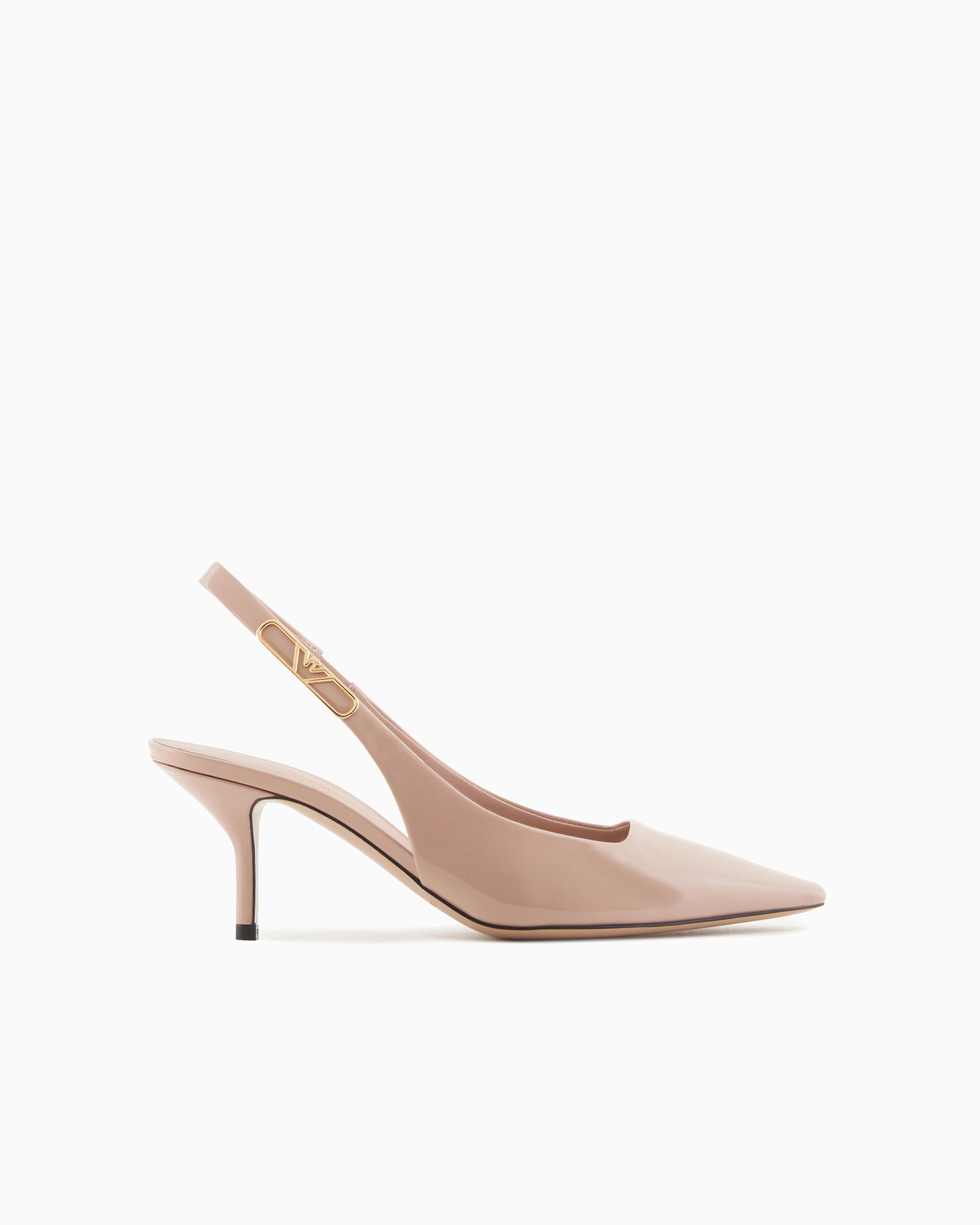 Emporio Armani Official Store Slingback-pumps Aus Lackleder Mit Adler-plakette In Beige